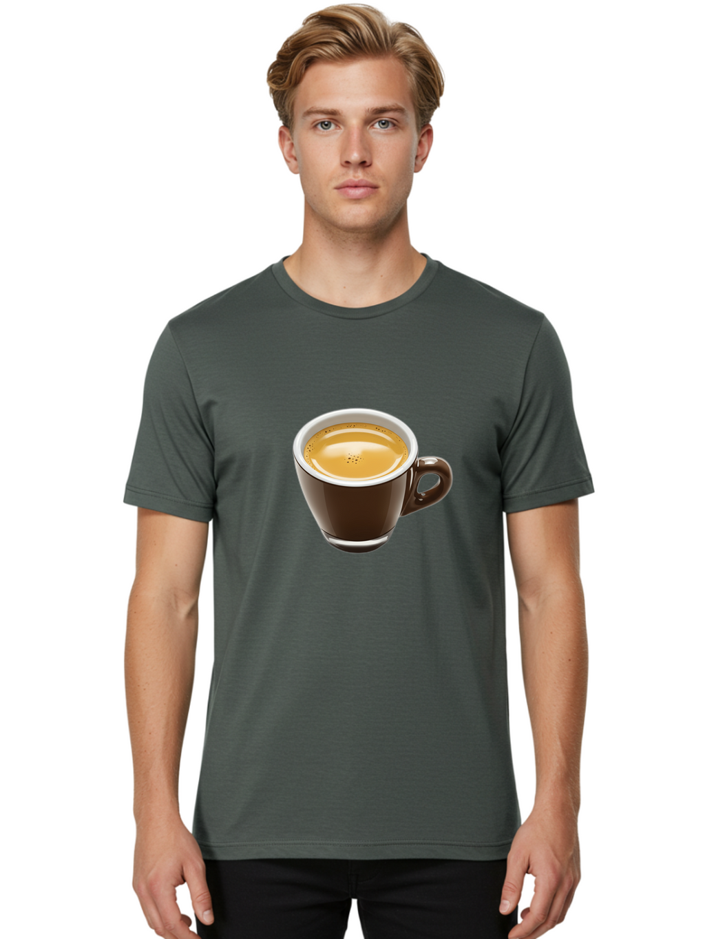 Espresso Men'S Graphic Tee, 100% Cotton, Comfortable Casual Summer Wear, Machine Washable, Coffee Cup, Espresso, Morning Coffee, Crema On Top, Coffee Beverage, Brown Ceramic Cup, Coffee Culture Bab894