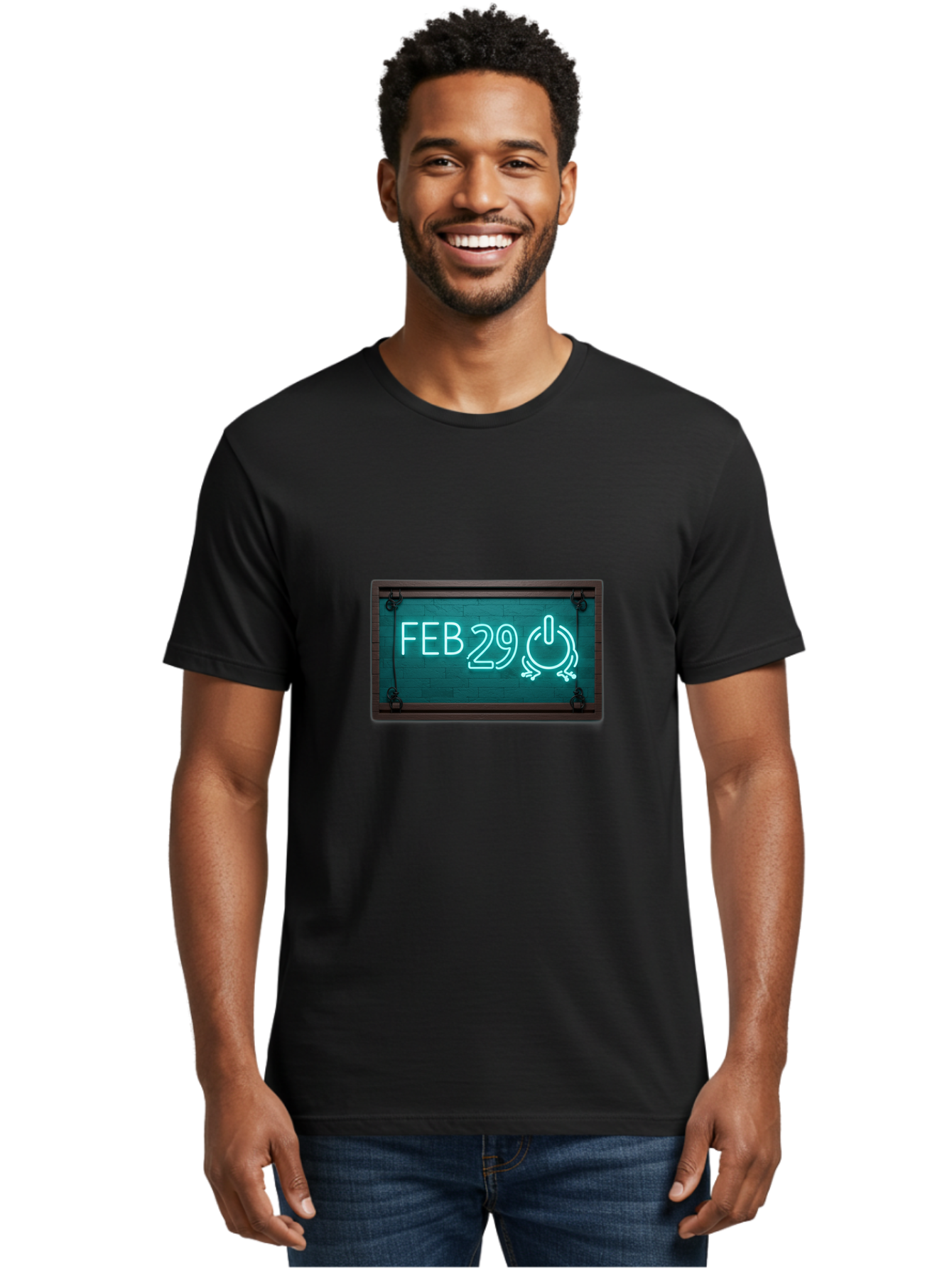 Feb-29-1 Men'S Graphic Tee, 100% Cotton, Comfortable Casual Summer Wear, Machine Washable, Leap Day, February 29, Neon Sign, Retro Advertisement, Blackboard Style, Clock, Time, Countdown, Holiday Concept, Calendar Date Bab896