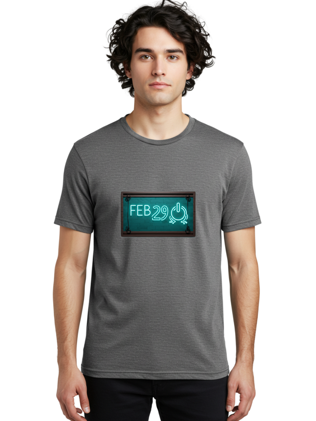 Feb-29-1 Men'S Graphic Tee, 100% Cotton, Comfortable Casual Summer Wear, Machine Washable, Leap Day, February 29, Neon Sign, Retro Advertisement, Blackboard Style, Clock, Time, Countdown, Holiday Concept, Calendar Date Bab896