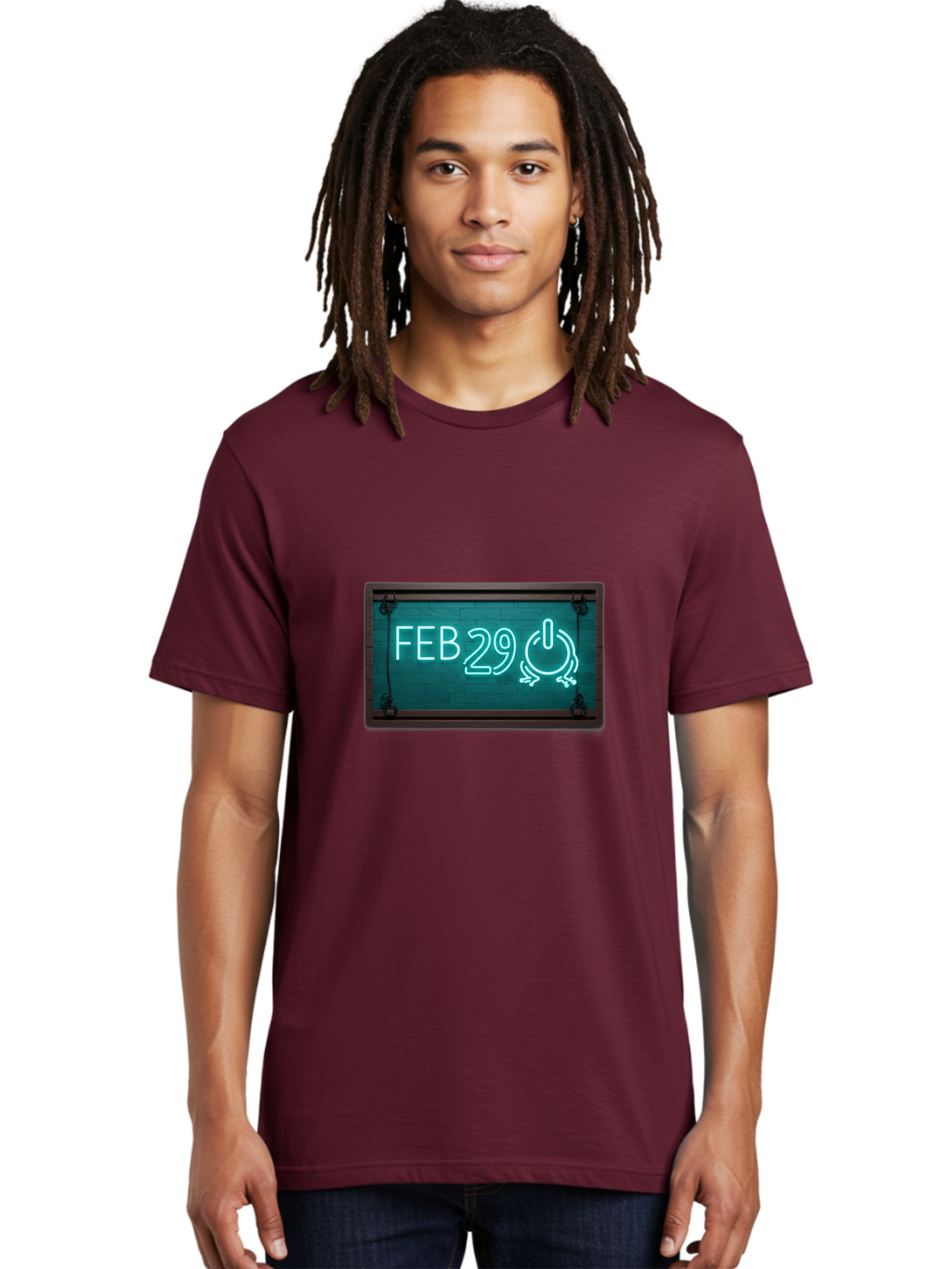 Feb-29-1 Men'S Graphic Tee, 100% Cotton, Comfortable Casual Summer Wear, Machine Washable, Leap Day, February 29, Neon Sign, Retro Advertisement, Blackboard Style, Clock, Time, Countdown, Holiday Concept, Calendar Date Bab896