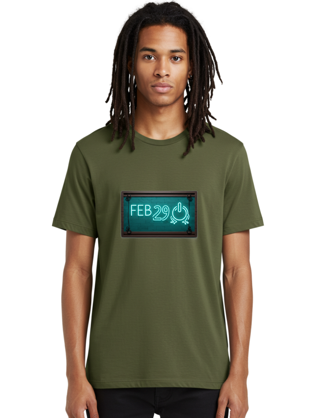Feb-29-1 Men'S Graphic Tee, 100% Cotton, Comfortable Casual Summer Wear, Machine Washable, Leap Day, February 29, Neon Sign, Retro Advertisement, Blackboard Style, Clock, Time, Countdown, Holiday Concept, Calendar Date Bab896
