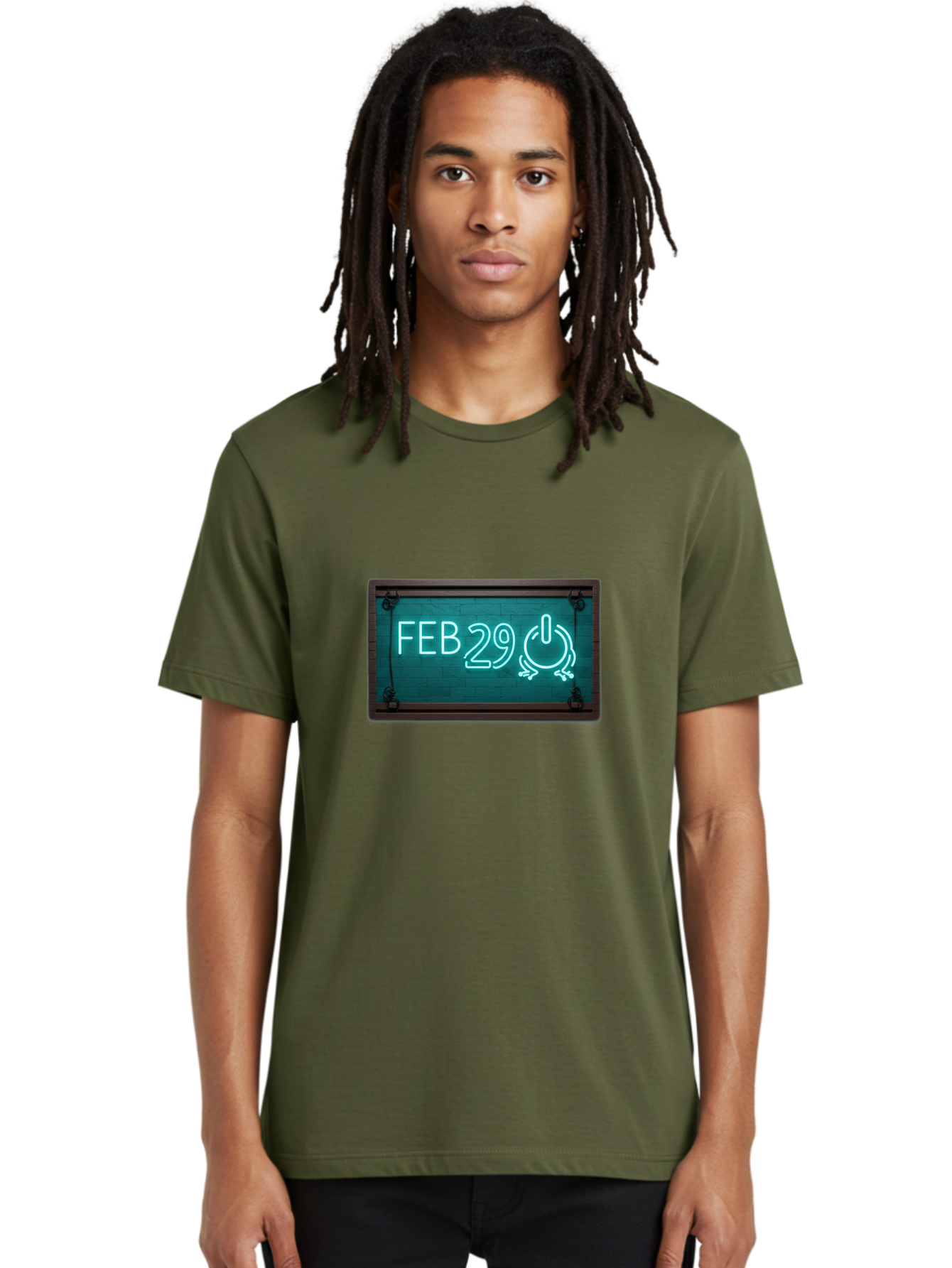 Feb-29-1 Men'S Graphic Tee, 100% Cotton, Comfortable Casual Summer Wear, Machine Washable, Leap Day, February 29, Neon Sign, Retro Advertisement, Blackboard Style, Clock, Time, Countdown, Holiday Concept, Calendar Date Bab896