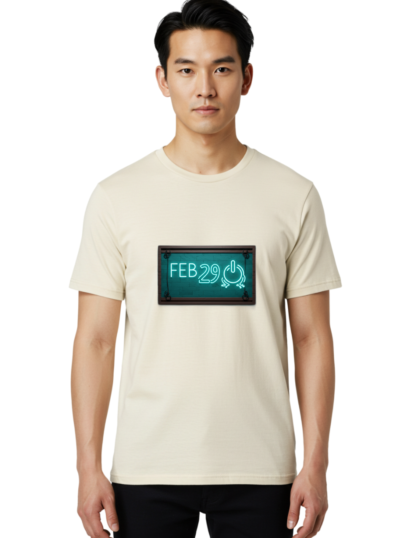 Feb-29-1 Men'S Graphic Tee, 100% Cotton, Comfortable Casual Summer Wear, Machine Washable, Leap Day, February 29, Neon Sign, Retro Advertisement, Blackboard Style, Clock, Time, Countdown, Holiday Concept, Calendar Date Bab896