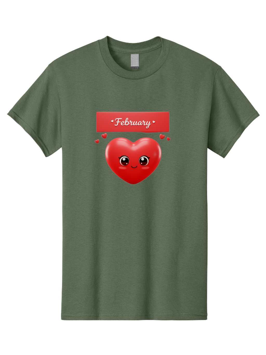 February Men'S Graphic Tee, 100% Cotton, Comfortable Casual Summer Wear, Machine Washable, Smiling Heart, Red Heart, Love Symbol, Valentines Day, Cute Cartoon Character, Heart Eyes, February Month, Sweetheart, February Love Bab902