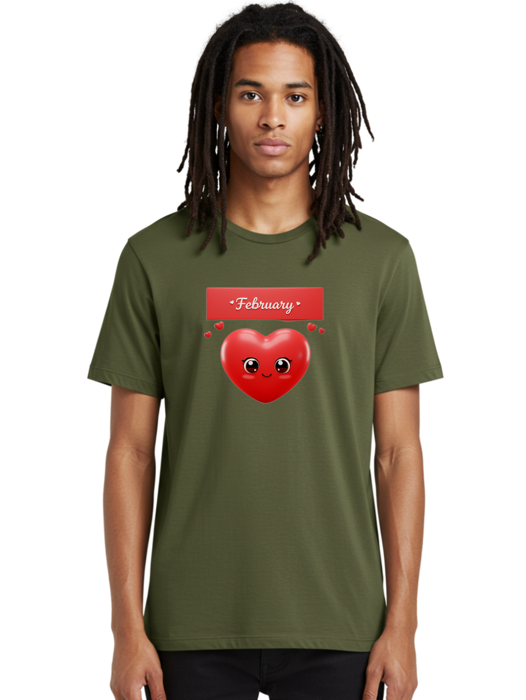 February Men'S Graphic Tee, 100% Cotton, Comfortable Casual Summer Wear, Machine Washable, Smiling Heart, Red Heart, Love Symbol, Valentines Day, Cute Cartoon Character, Heart Eyes, February Month, Sweetheart, February Love Bab902