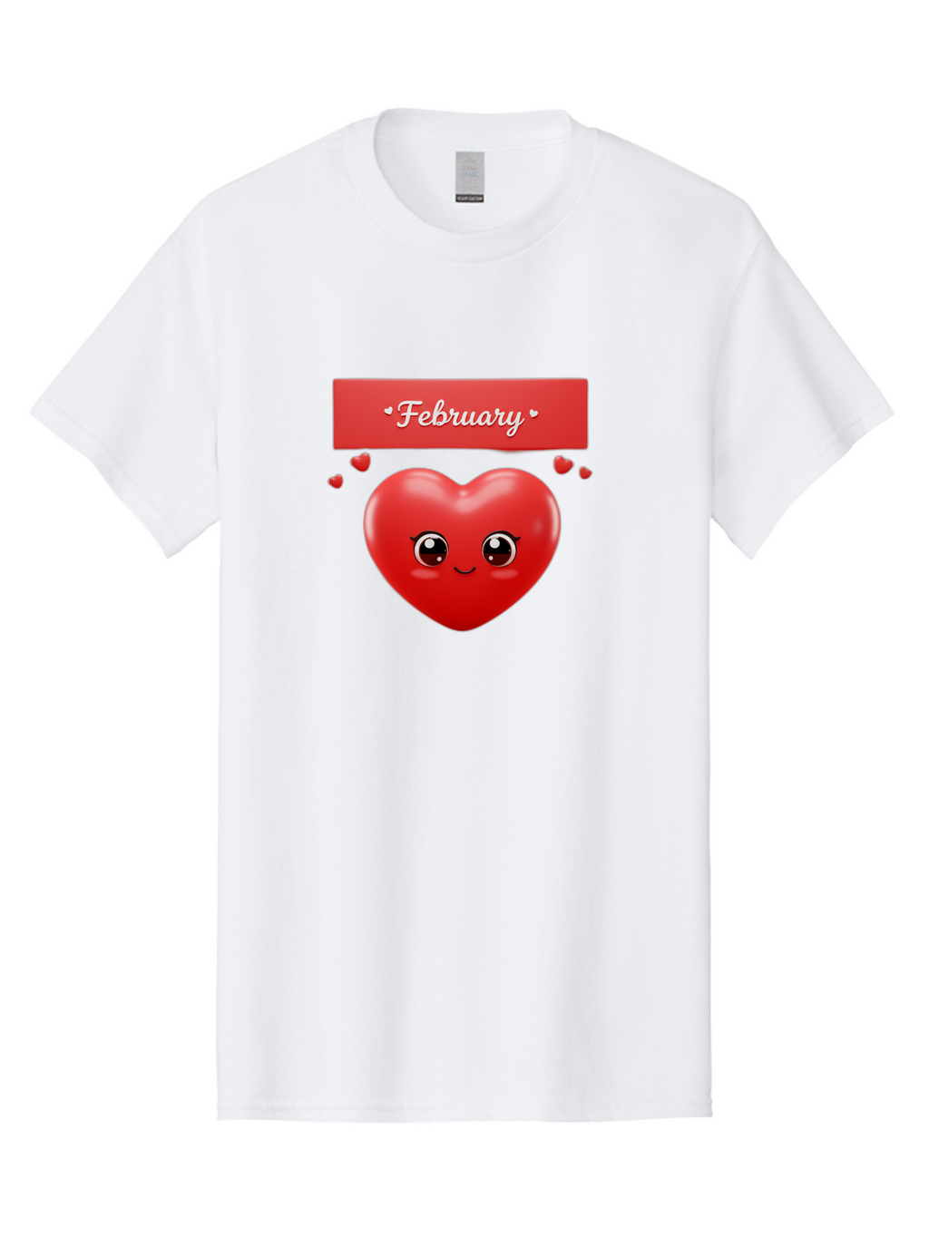 February Men'S Graphic Tee, 100% Cotton, Comfortable Casual Summer Wear, Machine Washable, Smiling Heart, Red Heart, Love Symbol, Valentines Day, Cute Cartoon Character, Heart Eyes, February Month, Sweetheart, February Love Bab902
