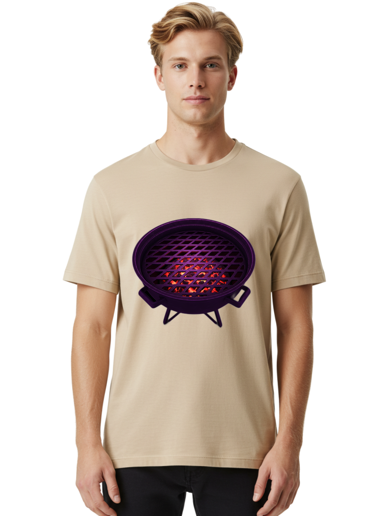 Fire-Pit Men'S Graphic Tee, 100% Cotton, Comfortable Casual Summer Wear, Machine Washable, Fire Pit, Grill Grate, Burning Coals, Outdoor Cooking, Camping Gear, Barbecue, Grill, Outdoor Fire Bab903