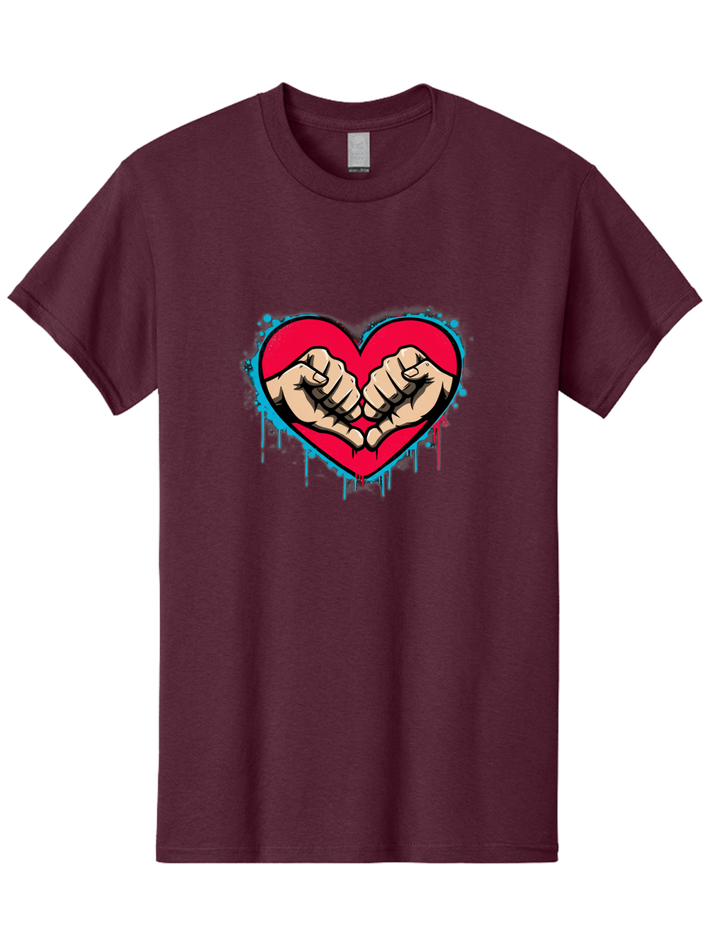 Fists-In-Heart-1 Men'S Graphic Tee, 100% Cotton, Comfortable Casual Summer Wear, Machine Washable, Heart Symbol, Fists Bumping, Cartoon Style, Love, Friendship, Unity, Red Heart, Graphic Design, Street Art, Urban Culture Bab904