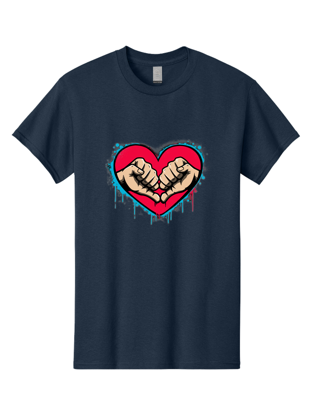 Fists-In-Heart-1 Men'S Graphic Tee, 100% Cotton, Comfortable Casual Summer Wear, Machine Washable, Heart Symbol, Fists Bumping, Cartoon Style, Love, Friendship, Unity, Red Heart, Graphic Design, Street Art, Urban Culture Bab904