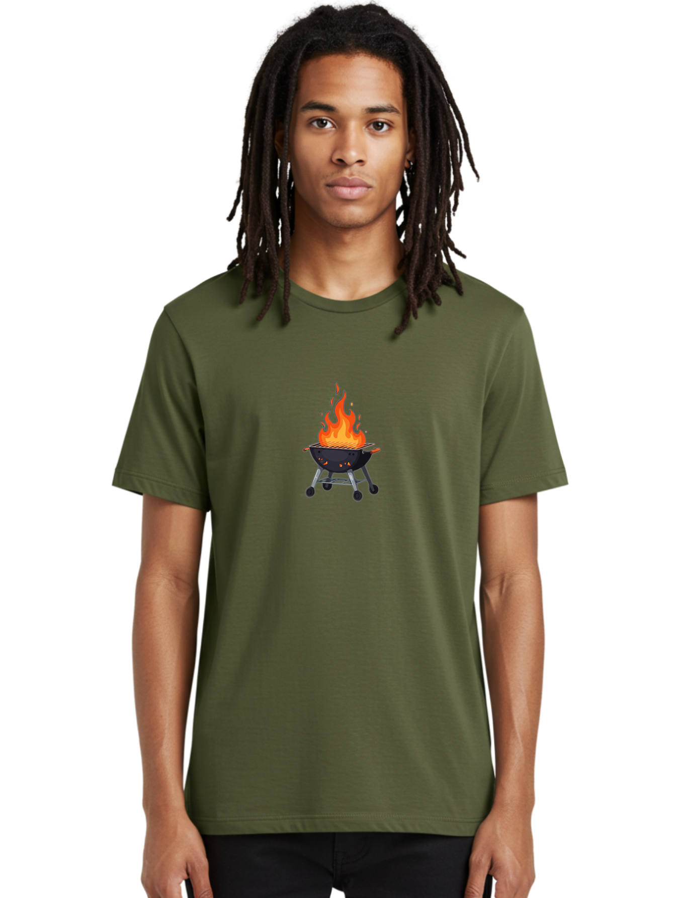 Flame-Grill Men'S Graphic Tee, 100% Cotton, Comfortable Casual Summer Wear, Machine Washable, Charcoal Grill, Grilling, Barbecue, Grill On Fire, Cooking Outdoors, Summer Fun, Grill Cooking, Barbecue Grill Bab908