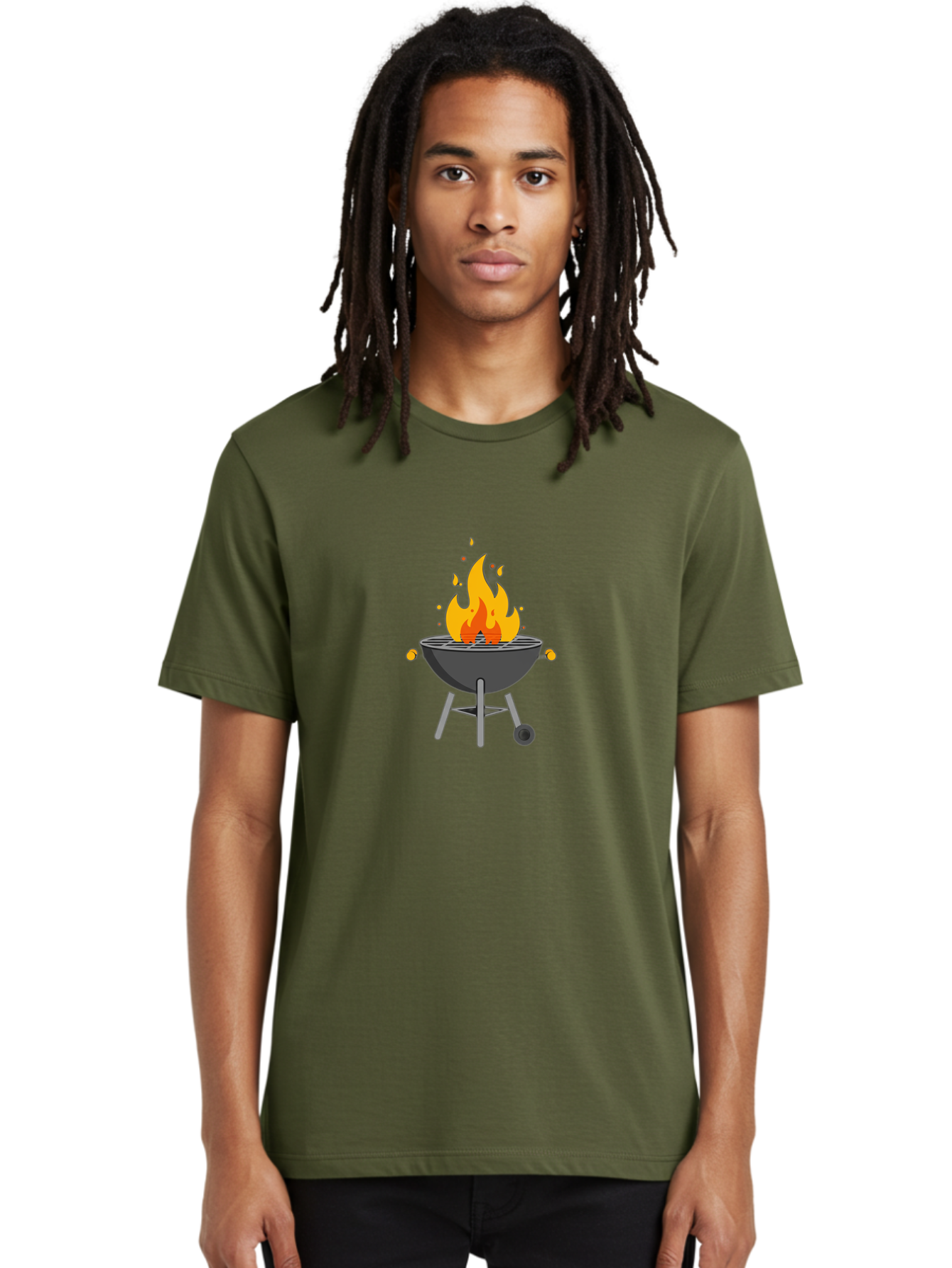 Flaming-Grill Men'S Graphic Tee, 100% Cotton, Comfortable Casual Summer Wear, Machine Washable, Charcoal Grill, Barbecue, Outdoor Cooking, Flame, Fire, Hot Coals, Grill Marks, Summer Fun, Backyard Gathering, Cooking Outdoors Bab909