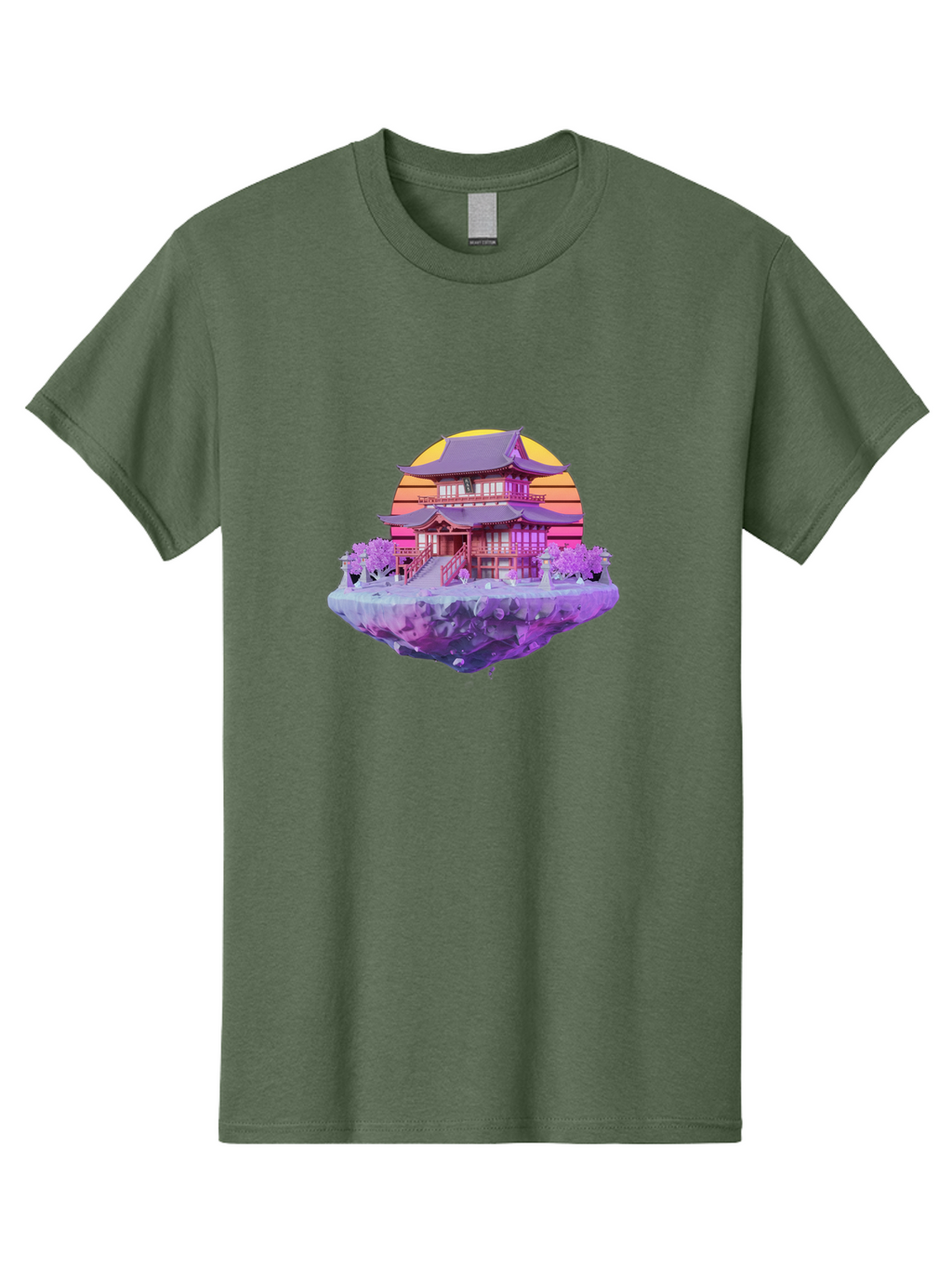 Floating-Pagoda Men'S Graphic Tee, 100% Cotton, Comfortable Casual Summer Wear, Machine Washable, Japanese Pagoda, Floating Island, Serene Landscape, Fantastical Scenery, Vibrant Colors, Peaceful Atmosphere, Surreal Art, Dreamy Landscape, Bab910