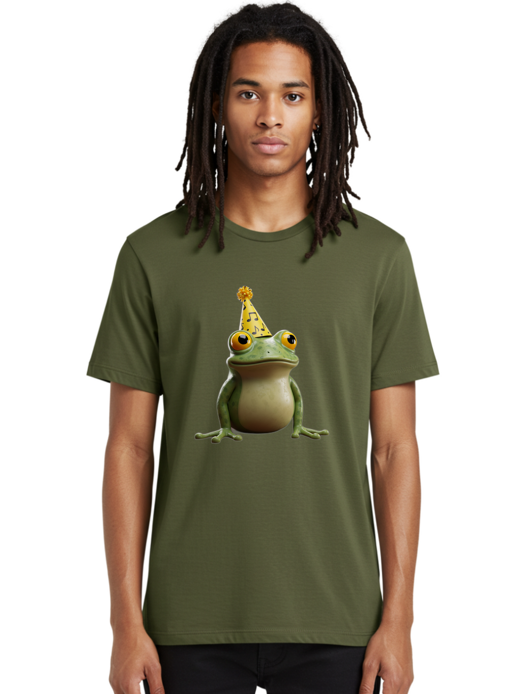 Frog-In-Party-Hat-3 Men'S Graphic Tee, 100% Cotton, Comfortable Casual Summer Wear, Machine Washable, Cartoon Frog, Party Hat, Celebration, Funny Animal, Comical Expression, Quirky Character, Playful Vibe, Silly Graphics Bab923
