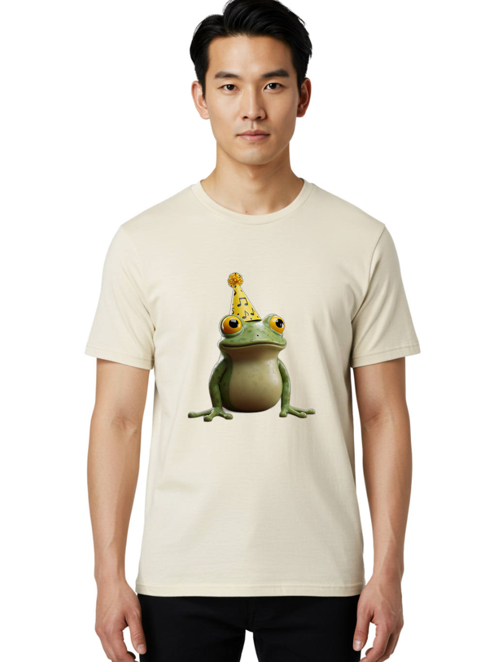 Frog-In-Party-Hat-3 Men'S Graphic Tee, 100% Cotton, Comfortable Casual Summer Wear, Machine Washable, Cartoon Frog, Party Hat, Celebration, Funny Animal, Comical Expression, Quirky Character, Playful Vibe, Silly Graphics Bab923