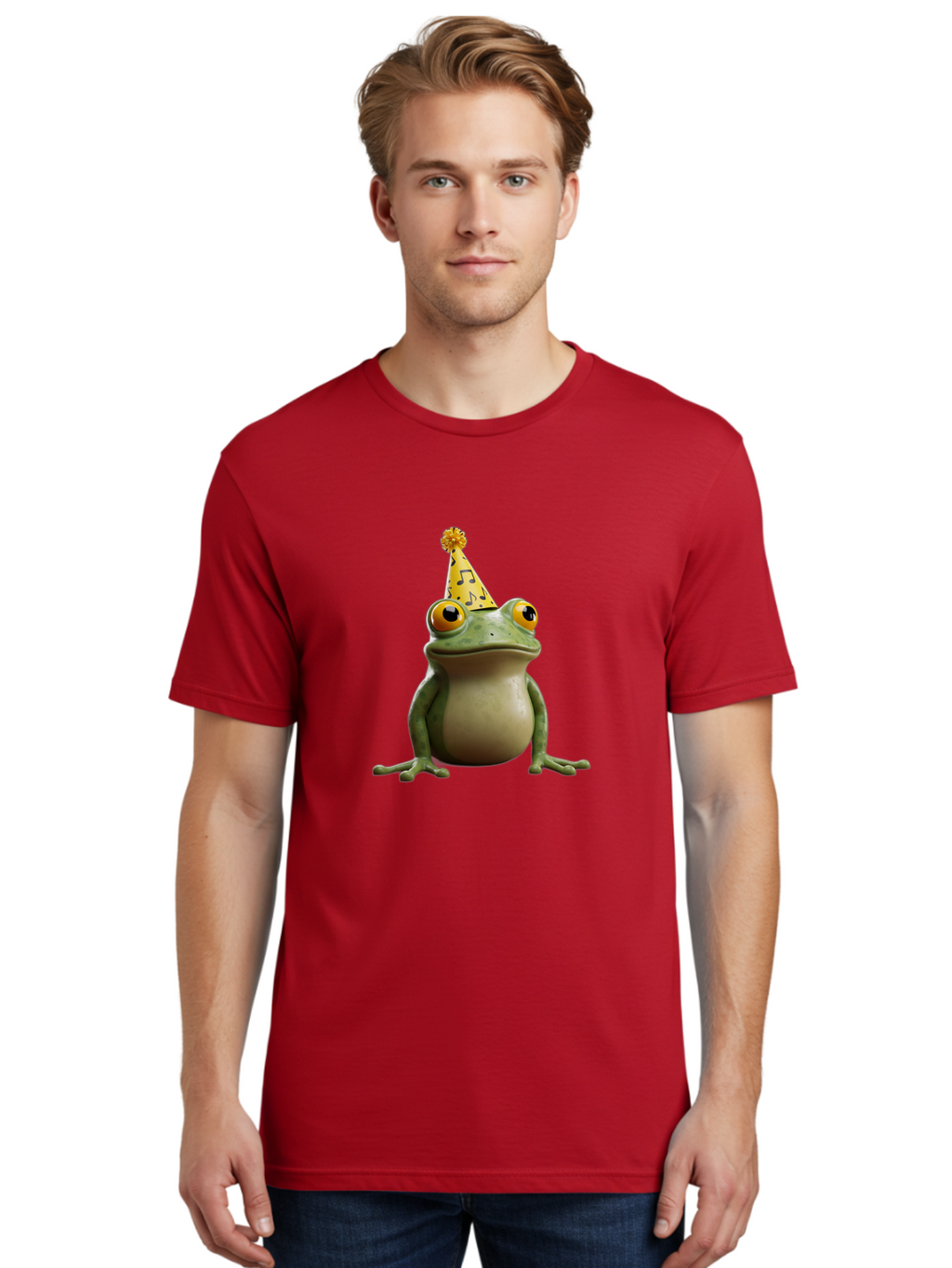 Frog-In-Party-Hat-3 Men'S Graphic Tee, 100% Cotton, Comfortable Casual Summer Wear, Machine Washable, Cartoon Frog, Party Hat, Celebration, Funny Animal, Comical Expression, Quirky Character, Playful Vibe, Silly Graphics Bab923