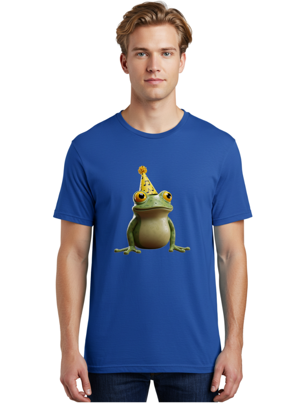 Frog-In-Party-Hat-3 Men'S Graphic Tee, 100% Cotton, Comfortable Casual Summer Wear, Machine Washable, Cartoon Frog, Party Hat, Celebration, Funny Animal, Comical Expression, Quirky Character, Playful Vibe, Silly Graphics Bab923