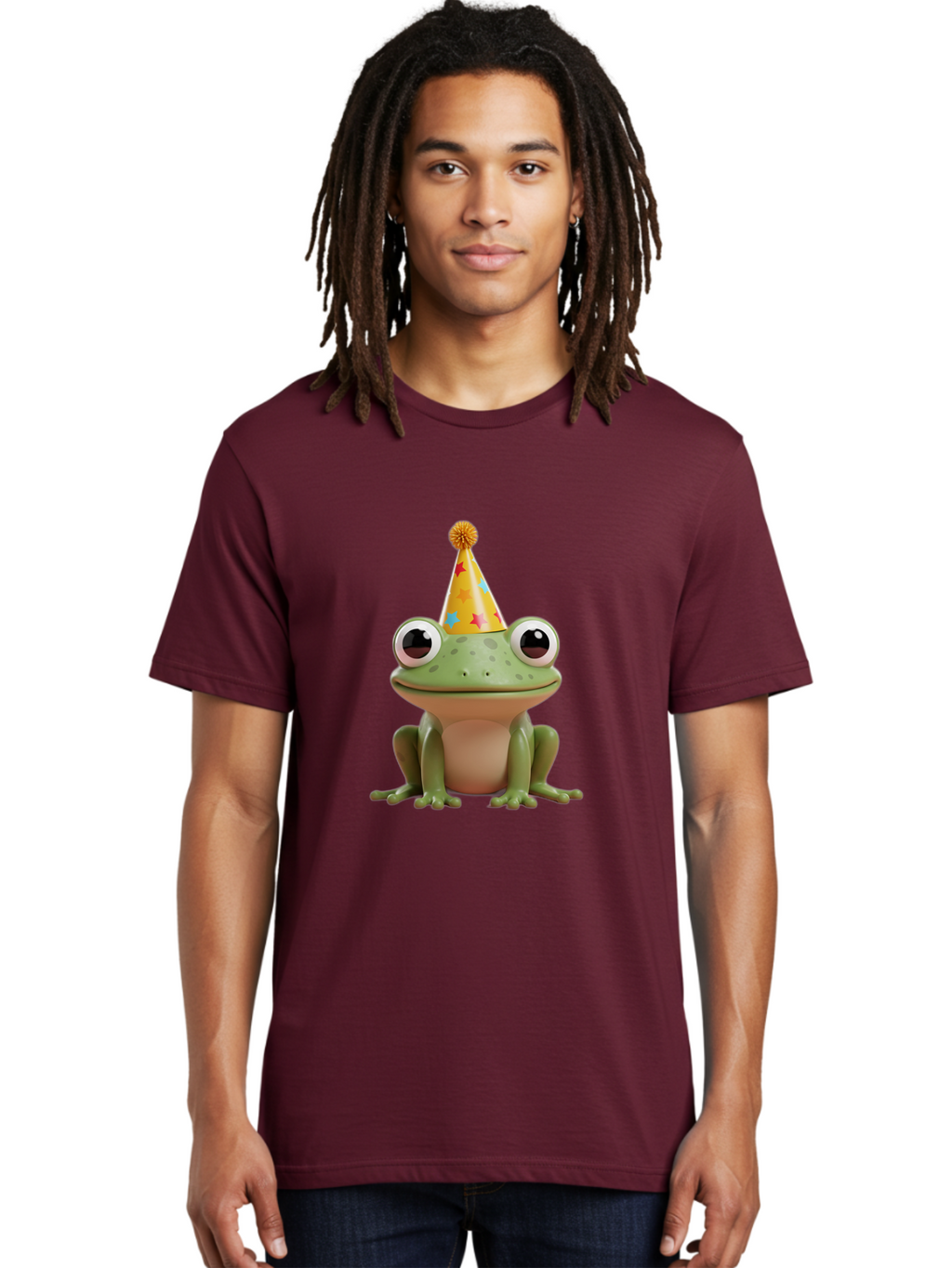 Frog-Party-Hat Men'S Graphic Tee, 100% Cotton, Comfortable Casual Summer Wear, Machine Washable, Green Frog, Party Hat, Festive Celebration, Cartoon Character, Cute Animal, Funny Illustration, Birthday Party, Holiday Fun, Joyful Atmosphere Bab926