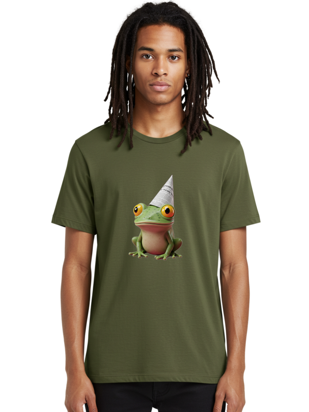 Frog-With-Party-Hat-1 Men'S Graphic Tee, 100% Cotton, Comfortable Casual Summer Wear, Machine Washable, Funny Frog, Party Hat, Festive Atmosphere, Cute Animal, Playful Vibe, Quirky Illustration, Humorous Character, Cartoon Style Bab929