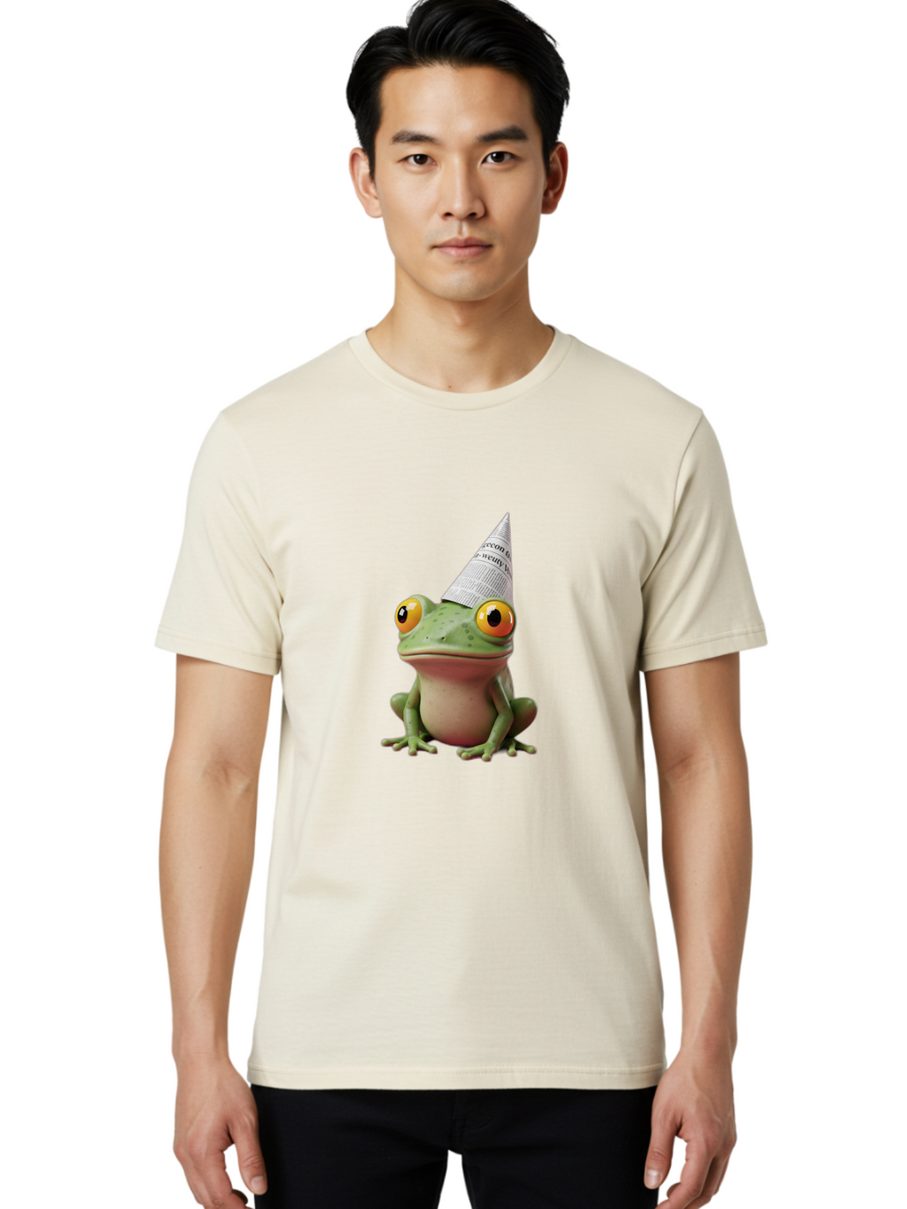 Frog-With-Party-Hat-1 Men'S Graphic Tee, 100% Cotton, Comfortable Casual Summer Wear, Machine Washable, Funny Frog, Party Hat, Festive Atmosphere, Cute Animal, Playful Vibe, Quirky Illustration, Humorous Character, Cartoon Style Bab929