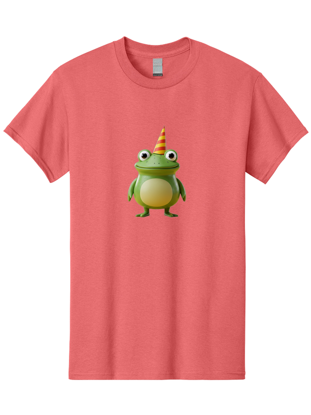 Frog-With-Party-Hat Men'S Graphic Tee, 100% Cotton, Comfortable Casual Summer Wear, Machine Washable, Cartoon Frog, Party Hat, Red And Yellow Stripes, Green Frog, Funny Character, Whimsical Design, Playful Illustration, Cute Animal, Bab932
