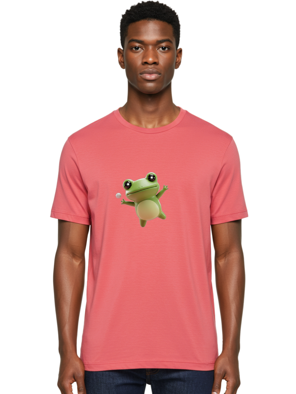 Frog Men'S Graphic Tee, 100% Cotton, Comfortable Casual Summer Wear, Machine Washable, Cartoon Frog, Playing With A Ball, Playful Frog, 3D Character, Animated Character, Funny Animal, Amusing Illustration, Frolicking Frog, Whimsical Creature Bab934