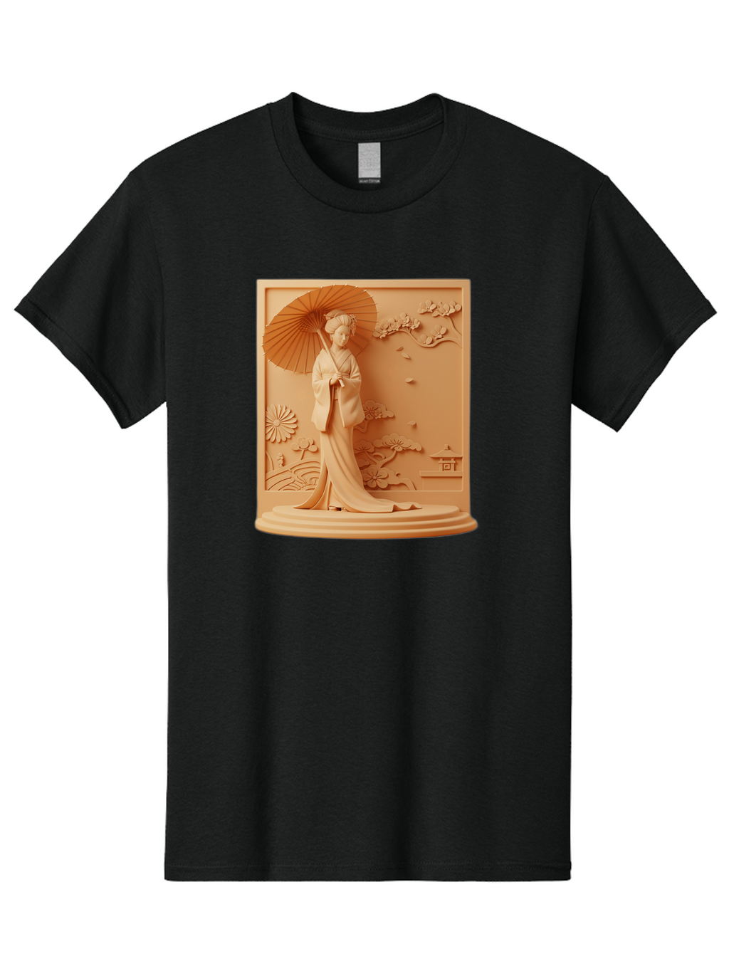 Geisha Men'S Graphic Tee, 100% Cotton, Comfortable Casual Summer Wear, Machine Washable, Geisha, Traditional Japanese Woman, Parasol, Kimono, Serene Atmosphere, Cultural Heritage, Elegant, Figurine, Decorative Art, Intricate Design, Bab938
