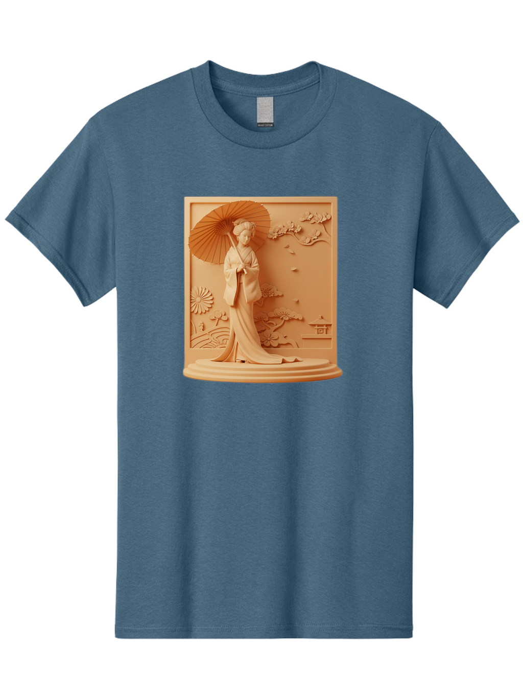 Geisha Men'S Graphic Tee, 100% Cotton, Comfortable Casual Summer Wear, Machine Washable, Geisha, Traditional Japanese Woman, Parasol, Kimono, Serene Atmosphere, Cultural Heritage, Elegant, Figurine, Decorative Art, Intricate Design, Bab938