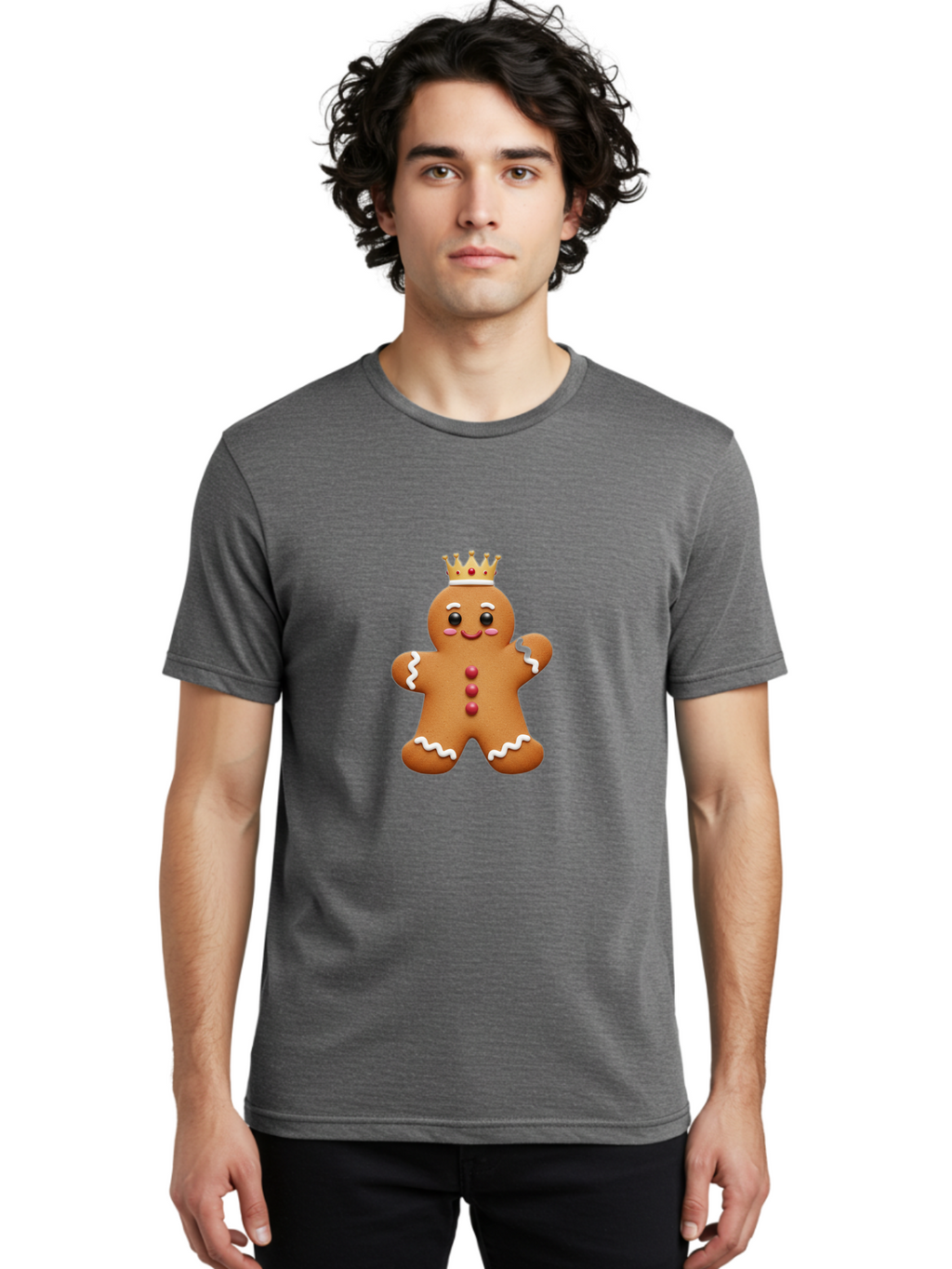 Gingerbread-King Men'S Graphic Tee, 100% Cotton, Comfortable Casual Summer Wear, Machine Washable, Gingerbread Man, Cartoon Cookie, Holiday Sweets, Festive Treats, Christmas Cookie, Royal Icing, Sweet Treats, Cookie Crown Bab940