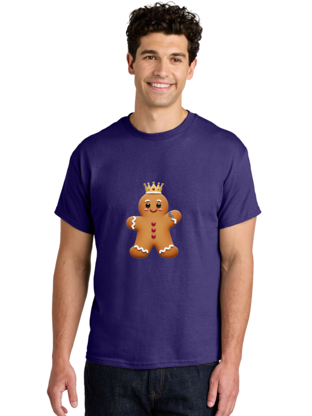 Gingerbread-King Men'S Graphic Tee, 100% Cotton, Comfortable Casual Summer Wear, Machine Washable, Gingerbread Man, Cartoon Cookie, Holiday Sweets, Festive Treats, Christmas Cookie, Royal Icing, Sweet Treats, Cookie Crown Bab940