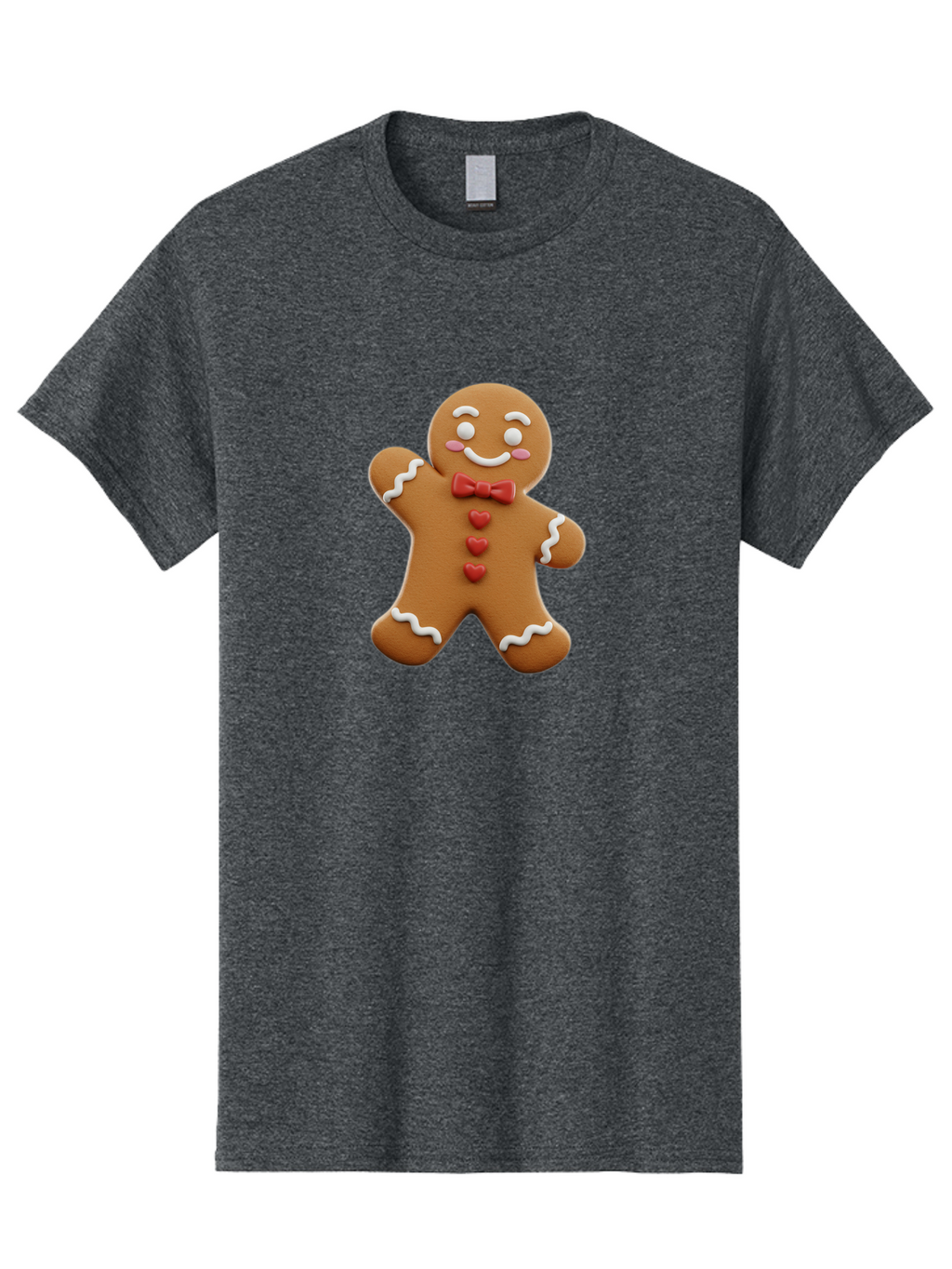 Gingerbread-Man-1 Men'S Graphic Tee, 100% Cotton, Comfortable Casual Summer Wear, Machine Washable, Gingerbread Man, Sweet Treat, Holiday Baking, Festive Cookie, Whimsical Design, Red Bow Tie, White Icing, Heart Buttons, Cartoon Character Bab941