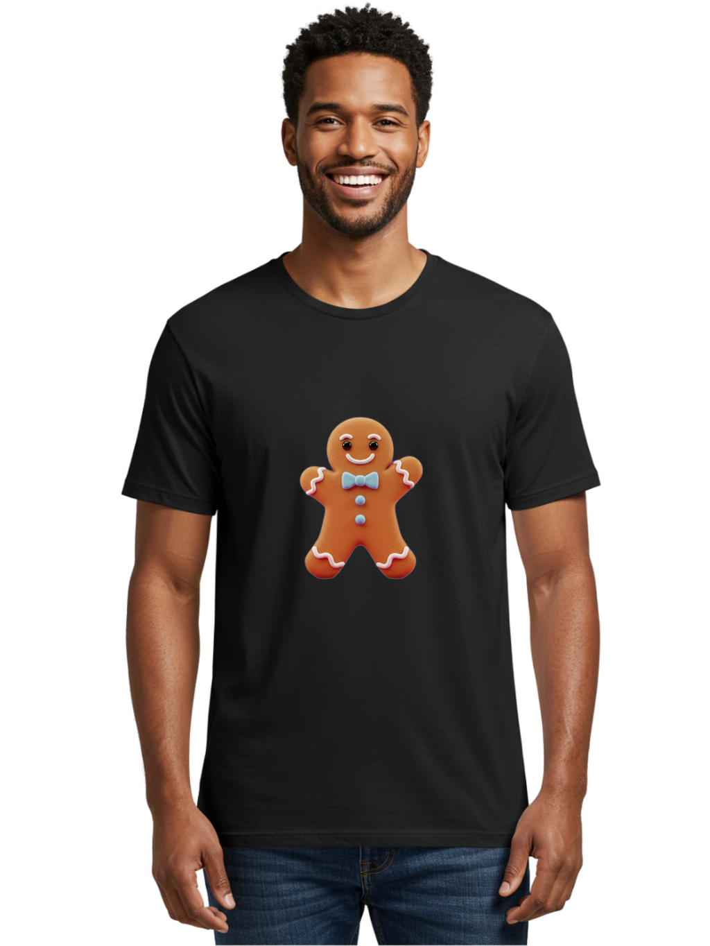 Gingerbread-Man-10 Men'S Graphic Tee, 100% Cotton, Comfortable Casual Summer Wear, Machine Washable, Gingerbread Man, Cookie Decoration, Festive Treat, Holiday Baking, Sweet Delight, Charming Character, Icing Details, Cute Expression, Bab942