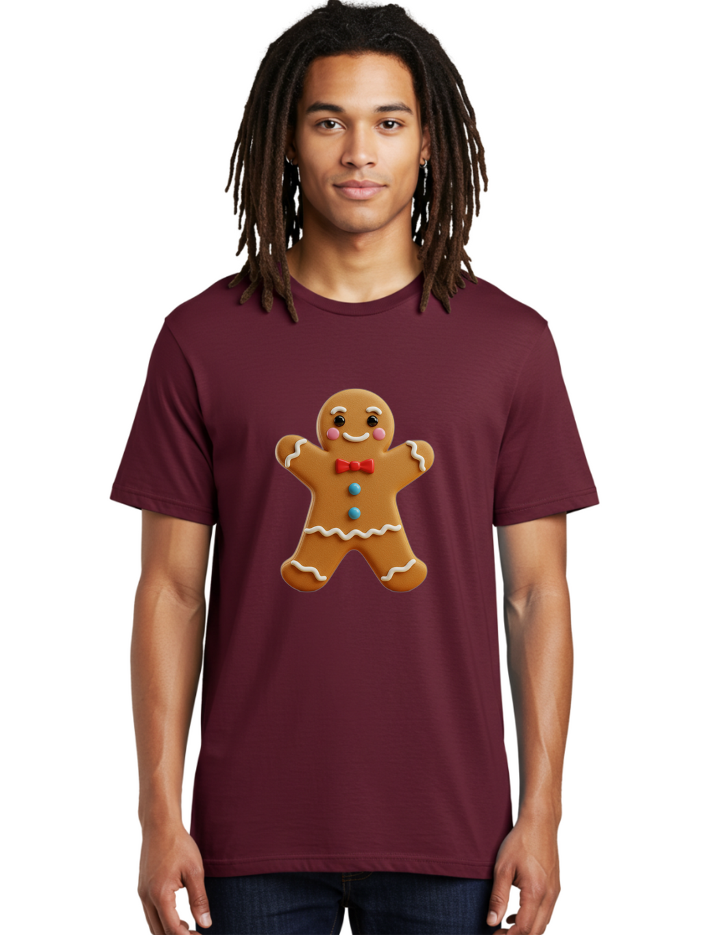 Gingerbread-Man-13 Men'S Graphic Tee, 100% Cotton, Comfortable Casual Summer Wear, Machine Washable, Cute Gingerbread Man, Christmas Cookie, Festive Treat, Red Bow Tie, White Icing, Blue Candy Buttons, Holiday Baking, Sweet Delight Bab945