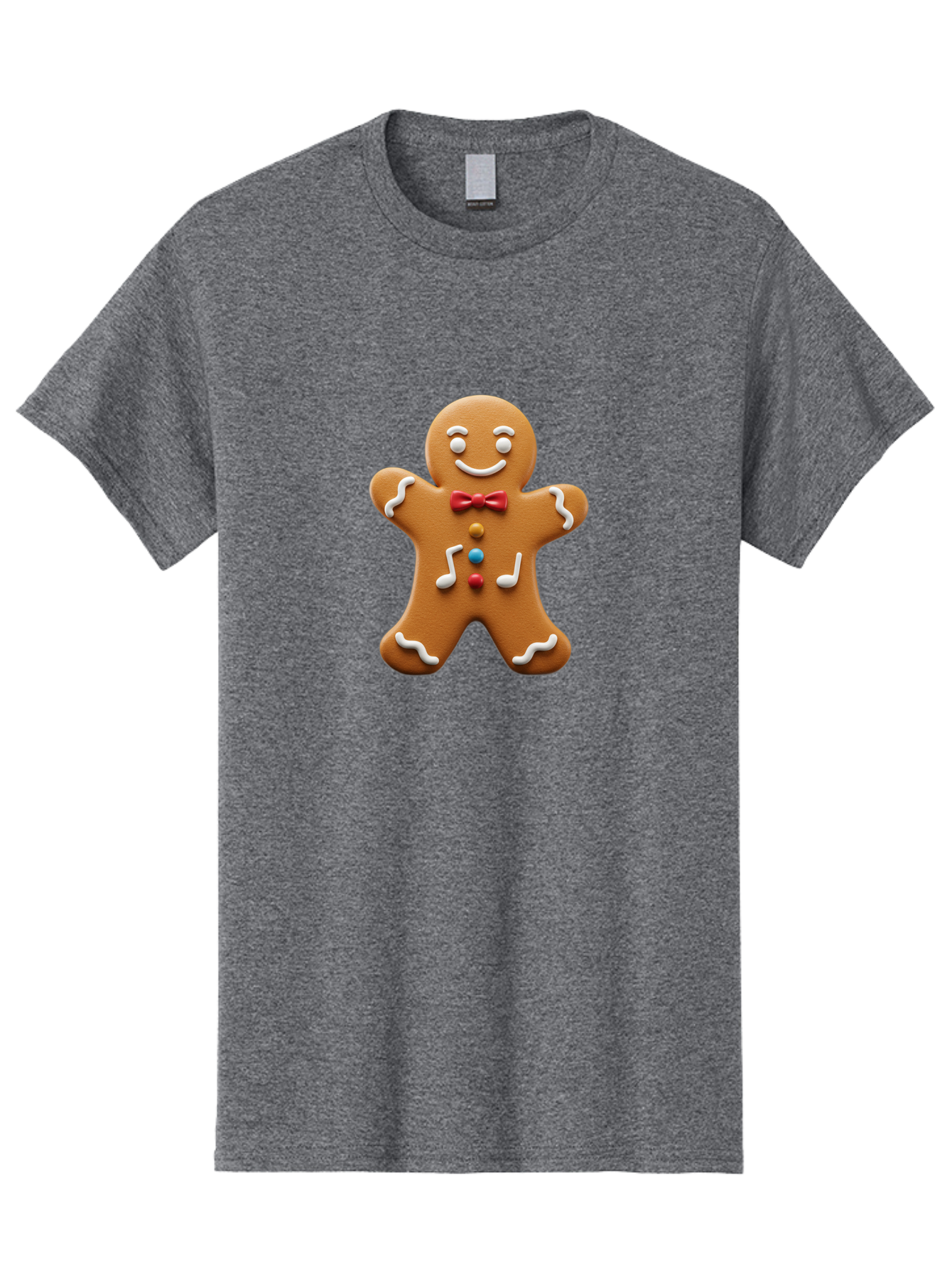 Gingerbread-Man-16 Men'S Graphic Tee, 100% Cotton, Comfortable Casual Summer Wear, Machine Washable, Gingerbread Man, Holiday Treat, Festive Cookie, Christmas Baking, Sweet Decoration, Icing Details, Candy Buttons, Red Bow Tie, White Icing Bab948