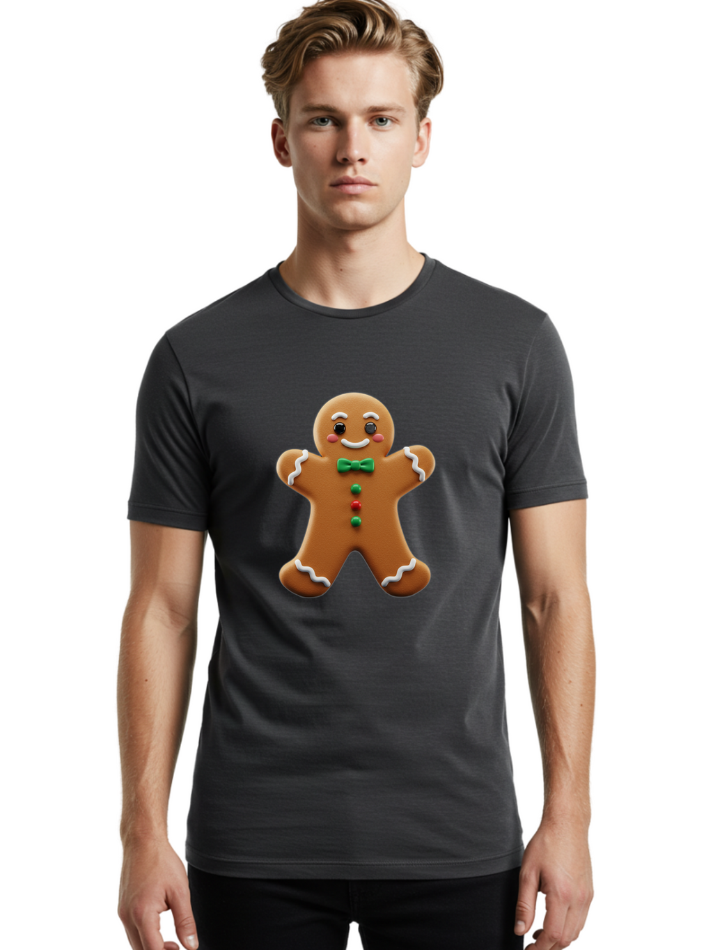 Gingerbread-Man-3 Men'S Graphic Tee, 100% Cotton, Comfortable Casual Summer Wear, Machine Washable, Gingerbread Man, Festive Treat, Christmas Cookie, Holiday Baking, Sugar Decoration, Icing Details, Animated Character, Cartoon Style, Bab951
