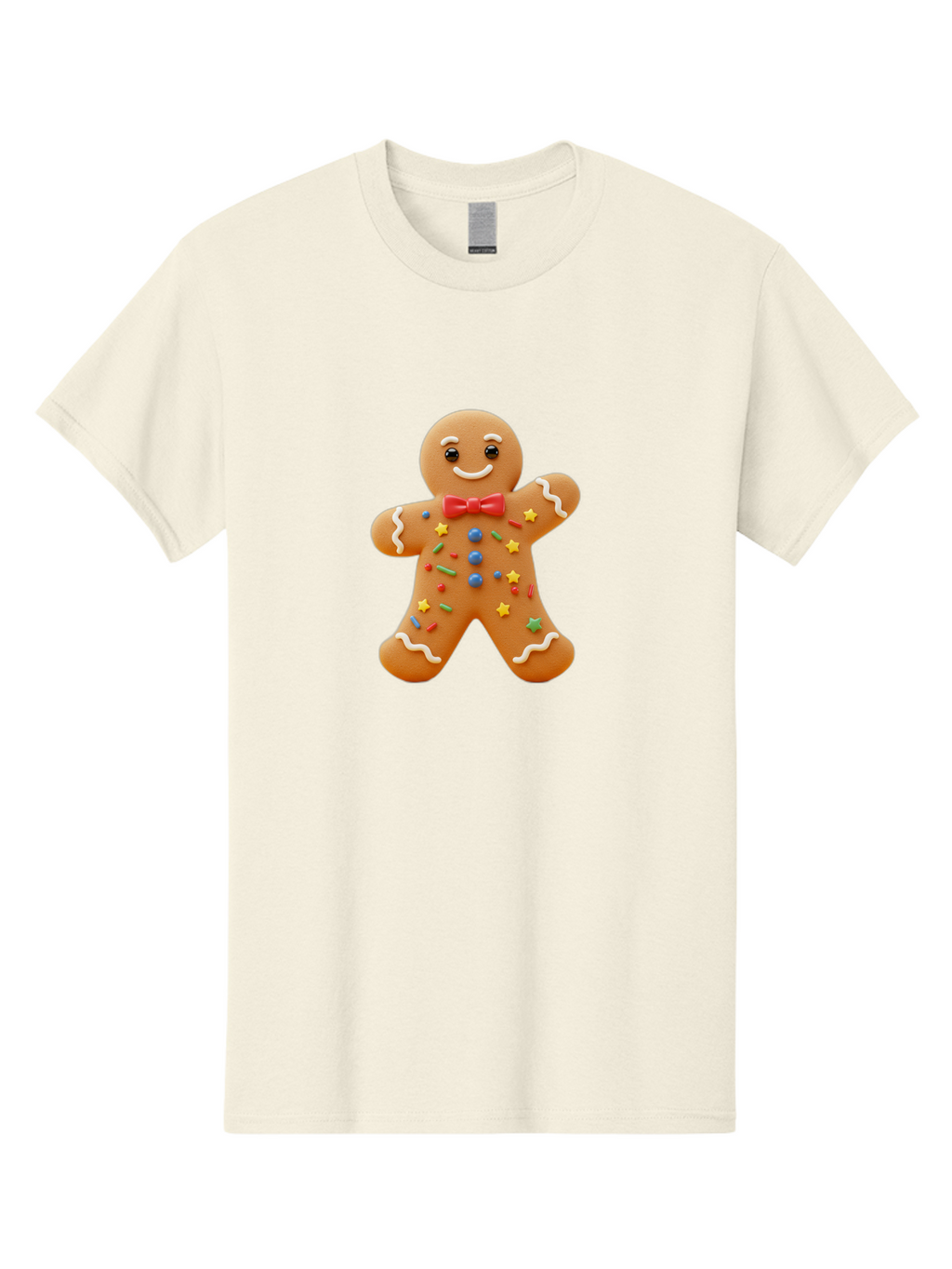 Gingerbread-Man-4 Men'S Graphic Tee, 100% Cotton, Comfortable Casual Summer Wear, Machine Washable, Gingerbread Man, Festive Treat, Holiday Cookie, Icing Decorations, Colorful Sprinkles, Red Bow Tie, Cartoon Character, Sweet Delight, Baking, Bab952