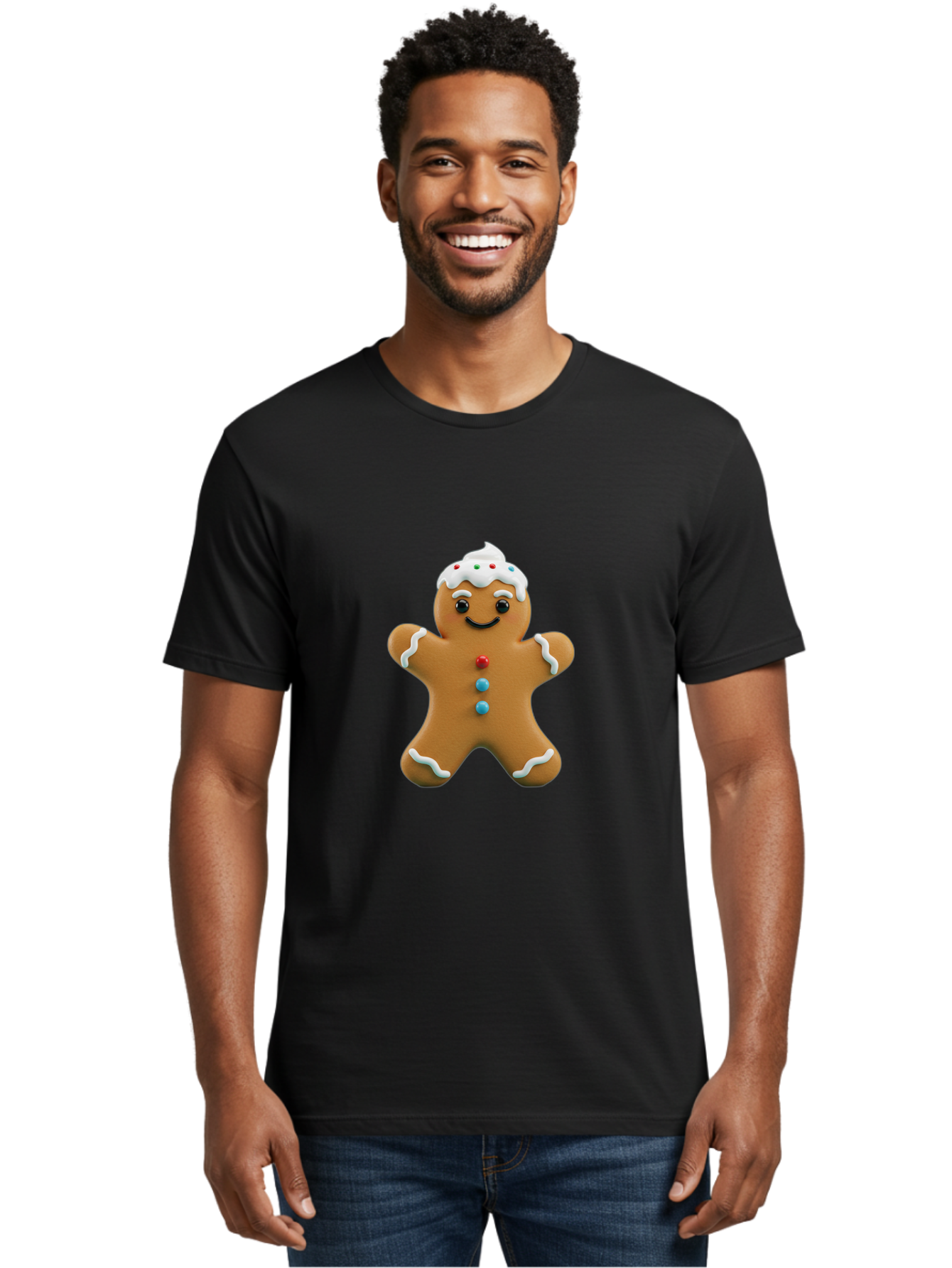 Gingerbread-Man-9 Men'S Graphic Tee, 100% Cotton, Comfortable Casual Summer Wear, Machine Washable, Gingerbread Man Cookie, Festive Treats, Holiday Baking, Christmas Dessert, Candy Decorations, Sweet Treats, Baked Goods, Icing Details Bab957