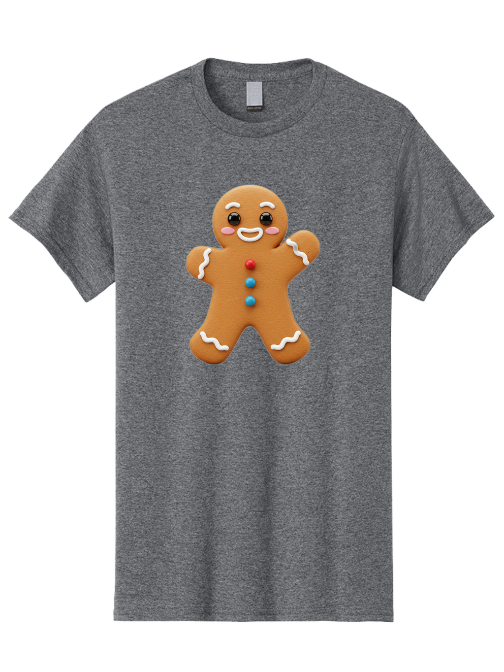 Gingerbread-Man Men'S Graphic Tee, 100% Cotton, Comfortable Casual Summer Wear, Machine Washable, Gingerbread Man, Sweet Treats, Holiday Baking, Cartoon Character, Friendly Face, White Icing, Colorful Buttons, Festive Decorations, Bab958
