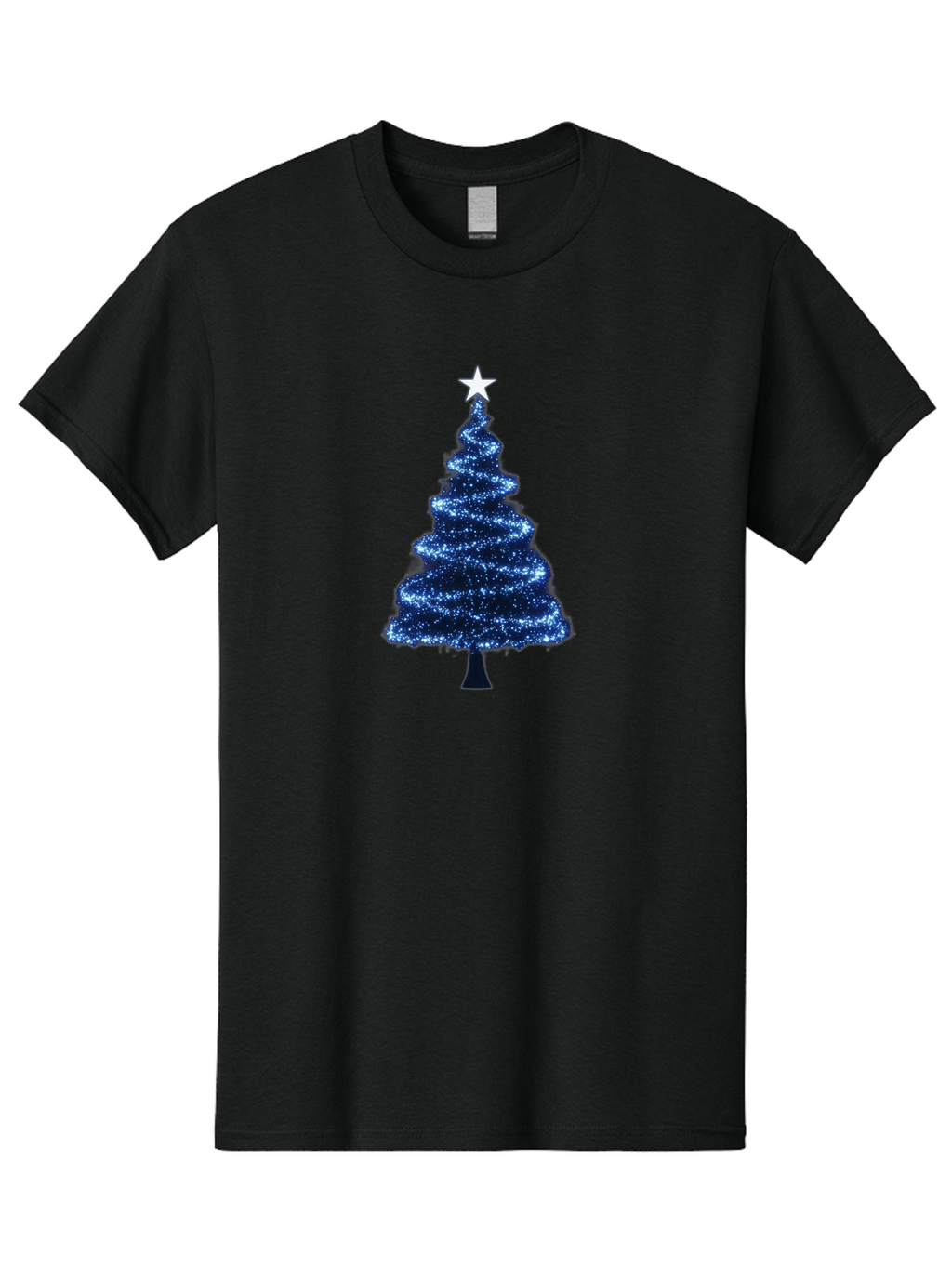 Glittering-Christmas-Tree Men'S Graphic Tee, 100% Cotton, Comfortable Casual Summer Wear, Machine Washable, Blue Christmas Tree, Dark Blue Decorations, Star On Top, Sparkling Lights, Festive Atmosphere, Holiday Season, Winter Wonderland, Bab962
