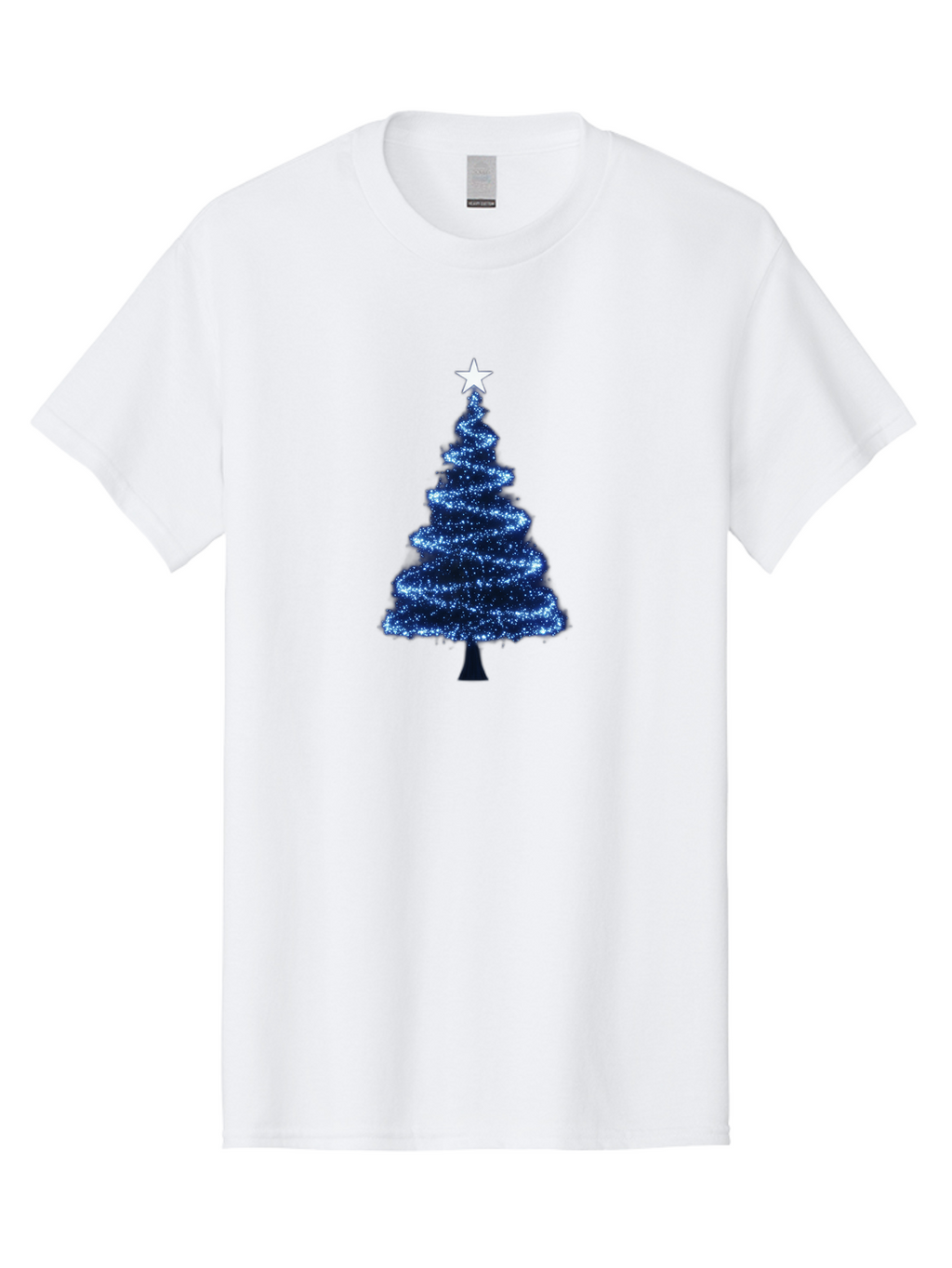 Glittering-Christmas-Tree Men'S Graphic Tee, 100% Cotton, Comfortable Casual Summer Wear, Machine Washable, Blue Christmas Tree, Dark Blue Decorations, Star On Top, Sparkling Lights, Festive Atmosphere, Holiday Season, Winter Wonderland, Bab962