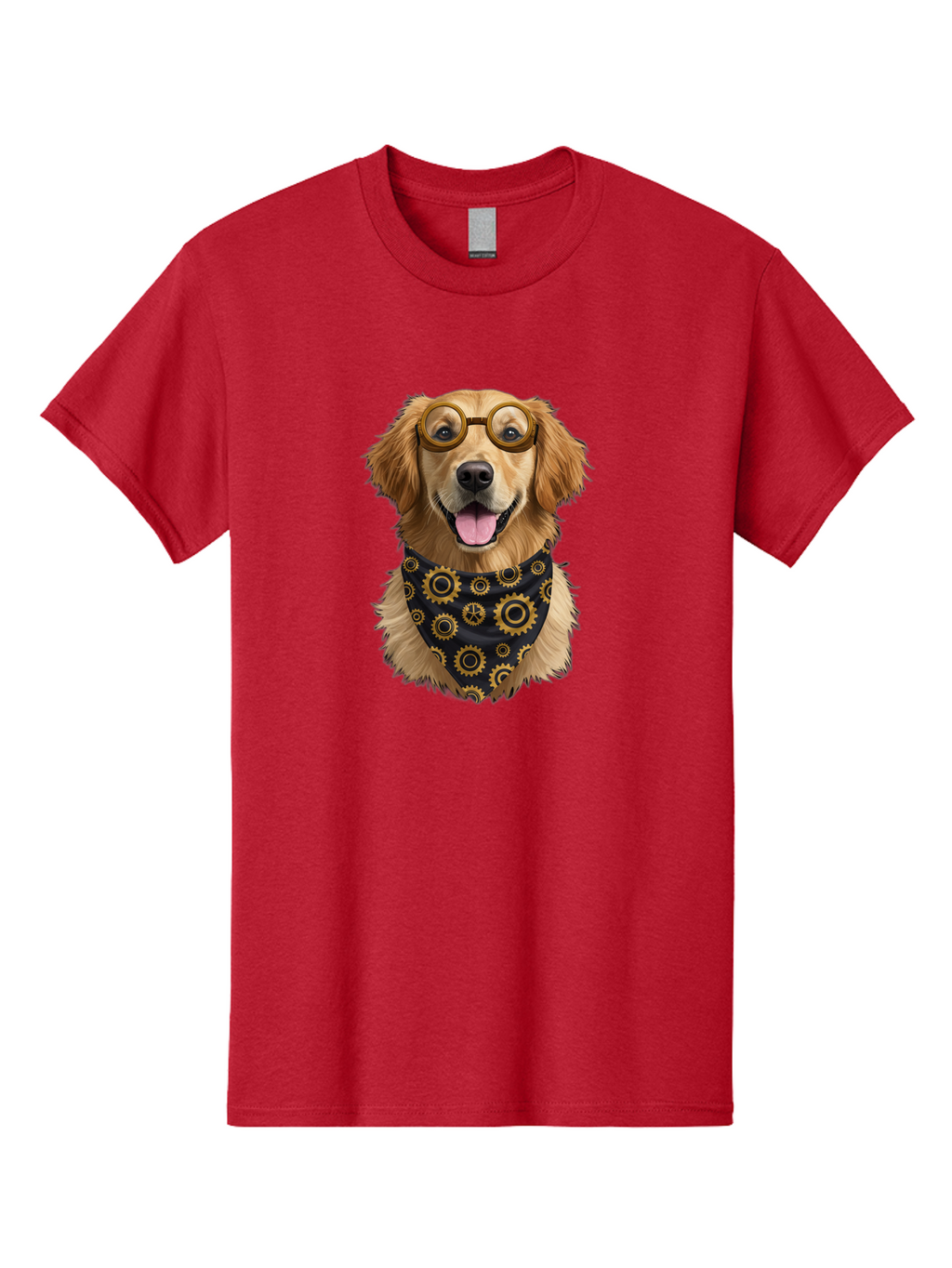 Goggles-Dog Men'S Graphic Tee, 100% Cotton, Comfortable Casual Summer Wear, Machine Washable, Steampunk Dog, Golden Retriever, Goggles, Bandana, Gears, Steampunk Style, Vintage, Eccentric, Quirky, Mechanical, Imaginative, Fantasy, Creative Bab963