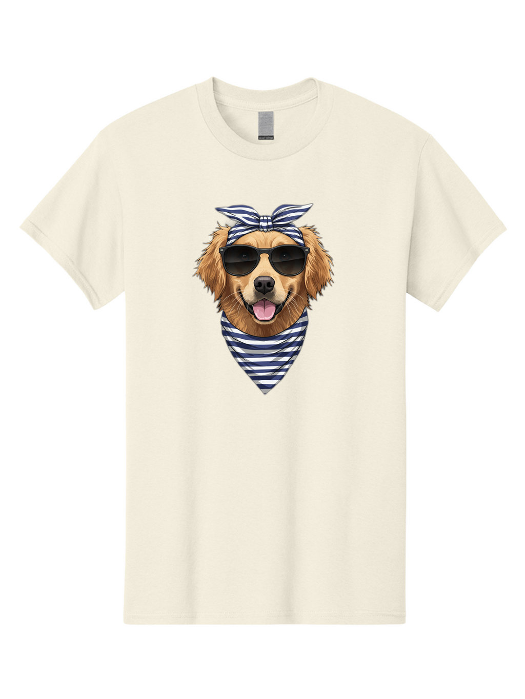 Golden-Dog Men'S Graphic Tee, 100% Cotton, Comfortable Casual Summer Wear, Machine Washable, Cool Dog, Dog Wearing Sunglasses, Retro Dog, Dog With Bandana, Cute Canine, Happy Dog, Stylish Pup, Funny Animal Bab965