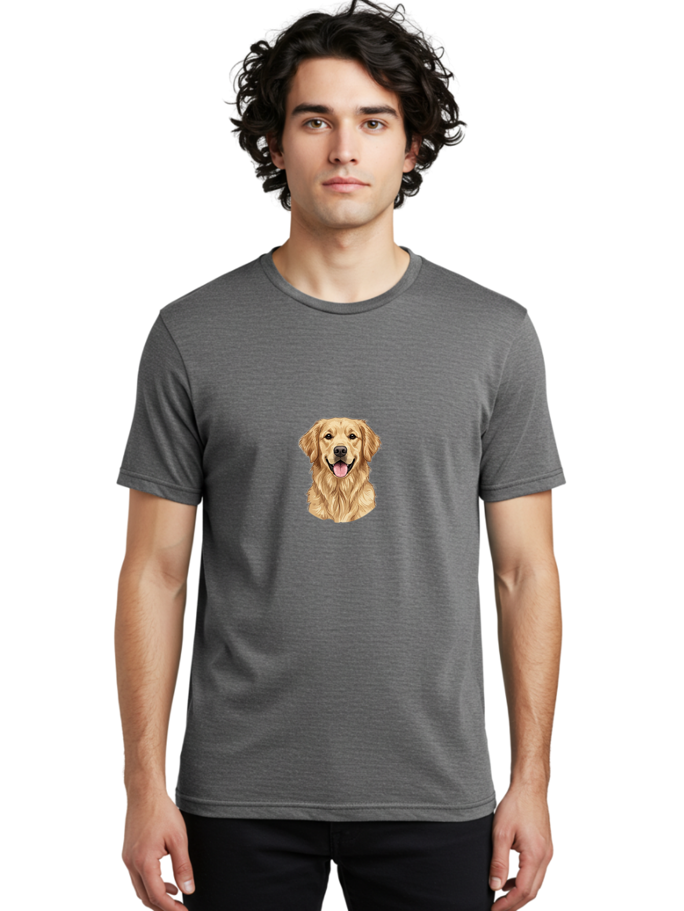 Golden-Retriever-1 Men'S Graphic Tee, 100% Cotton, Comfortable Casual Summer Wear, Machine Washable, Golden Retriever, Dog Portrait, Smiling Dog, Happy Animal, Dog Illustration, Friendly Dog, Retriever Breed, Dog Art Bab966