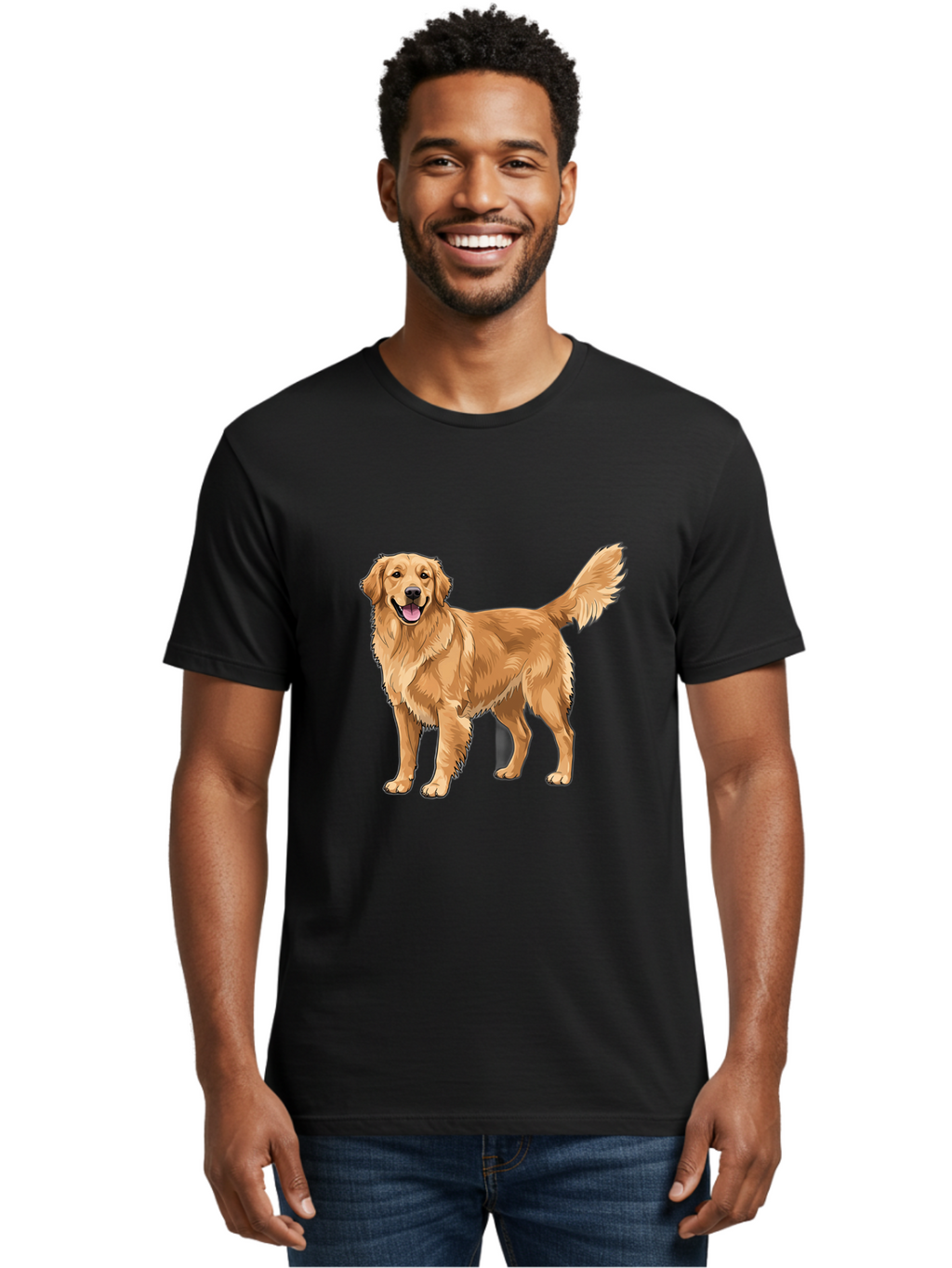Golden-Retriever-10 Men'S Graphic Tee, 100% Cotton, Comfortable Casual Summer Wear, Machine Washable, Golden Retriever Dog, Golden Fur, Friendly Expression, Wagging Tail, Standing Pose, Canine Companion, Dog Illustration, Fluffy Coat, Bab967
