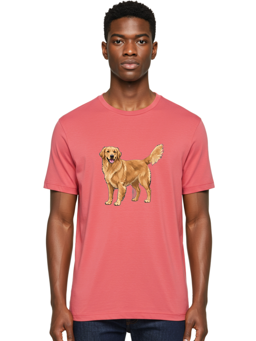 Golden-Retriever-10 Men'S Graphic Tee, 100% Cotton, Comfortable Casual Summer Wear, Machine Washable, Golden Retriever Dog, Golden Fur, Friendly Expression, Wagging Tail, Standing Pose, Canine Companion, Dog Illustration, Fluffy Coat, Bab967