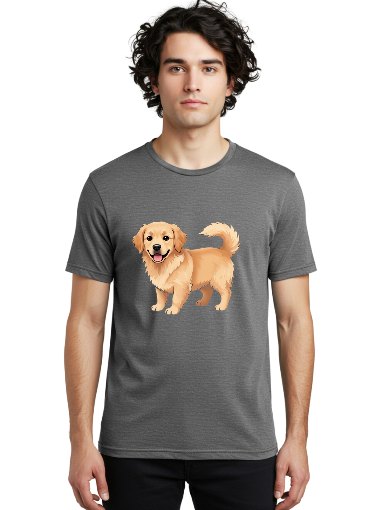 Golden-Retriever-13 Men'S Graphic Tee, 100% Cotton, Comfortable Casual Summer Wear, Machine Washable, Golden Retriever Dog, Happy Expression, Fluffy Fur, Playful Demeanor, Friendly Animal, Cartoon Style, Golden Coat, Dog Illustration, Bab970