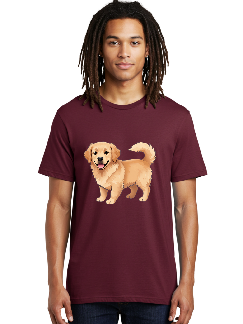 Golden-Retriever-13 Men'S Graphic Tee, 100% Cotton, Comfortable Casual Summer Wear, Machine Washable, Golden Retriever Dog, Happy Expression, Fluffy Fur, Playful Demeanor, Friendly Animal, Cartoon Style, Golden Coat, Dog Illustration, Bab970