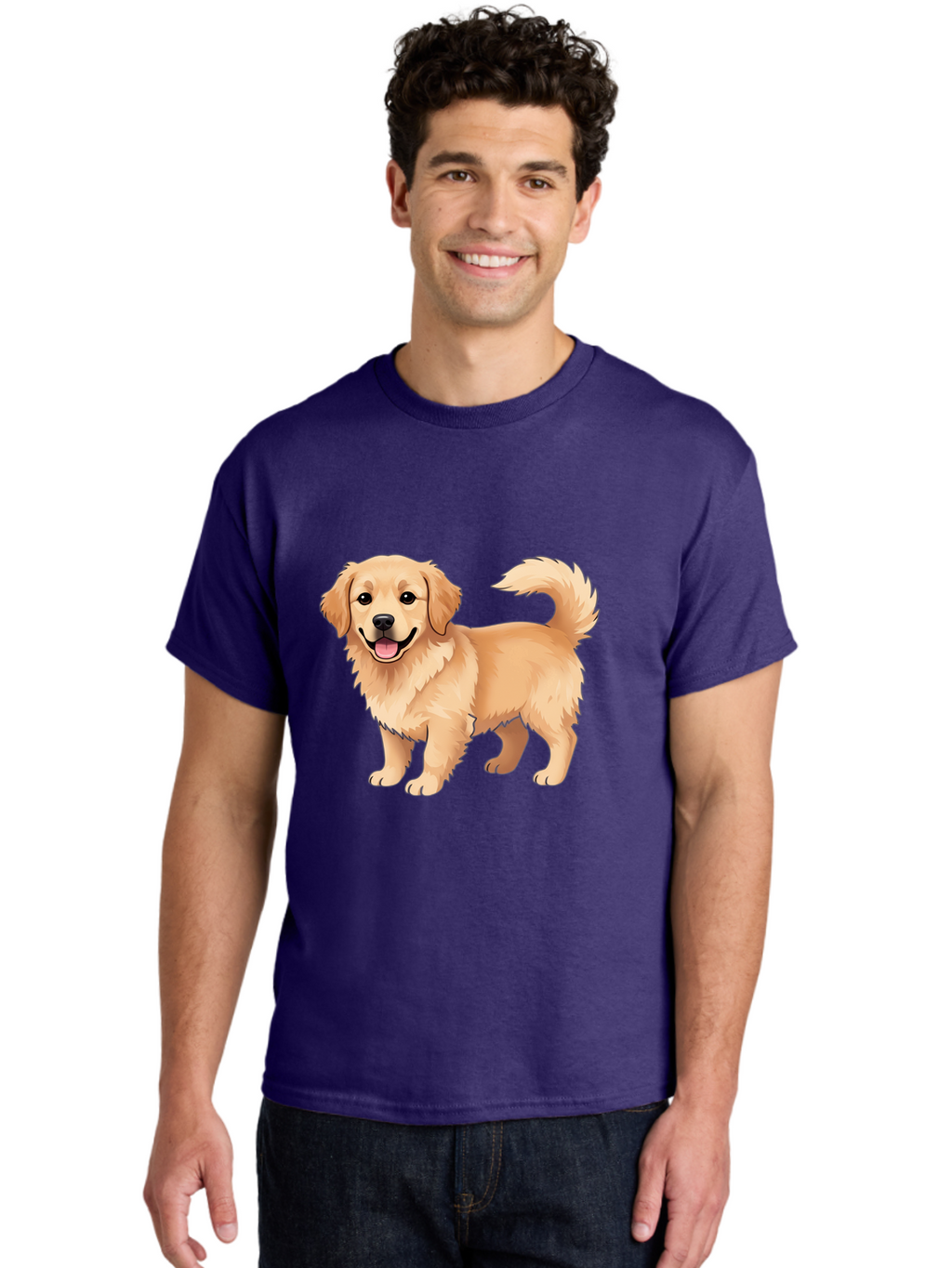 Golden-Retriever-13 Men'S Graphic Tee, 100% Cotton, Comfortable Casual Summer Wear, Machine Washable, Golden Retriever Dog, Happy Expression, Fluffy Fur, Playful Demeanor, Friendly Animal, Cartoon Style, Golden Coat, Dog Illustration, Bab970