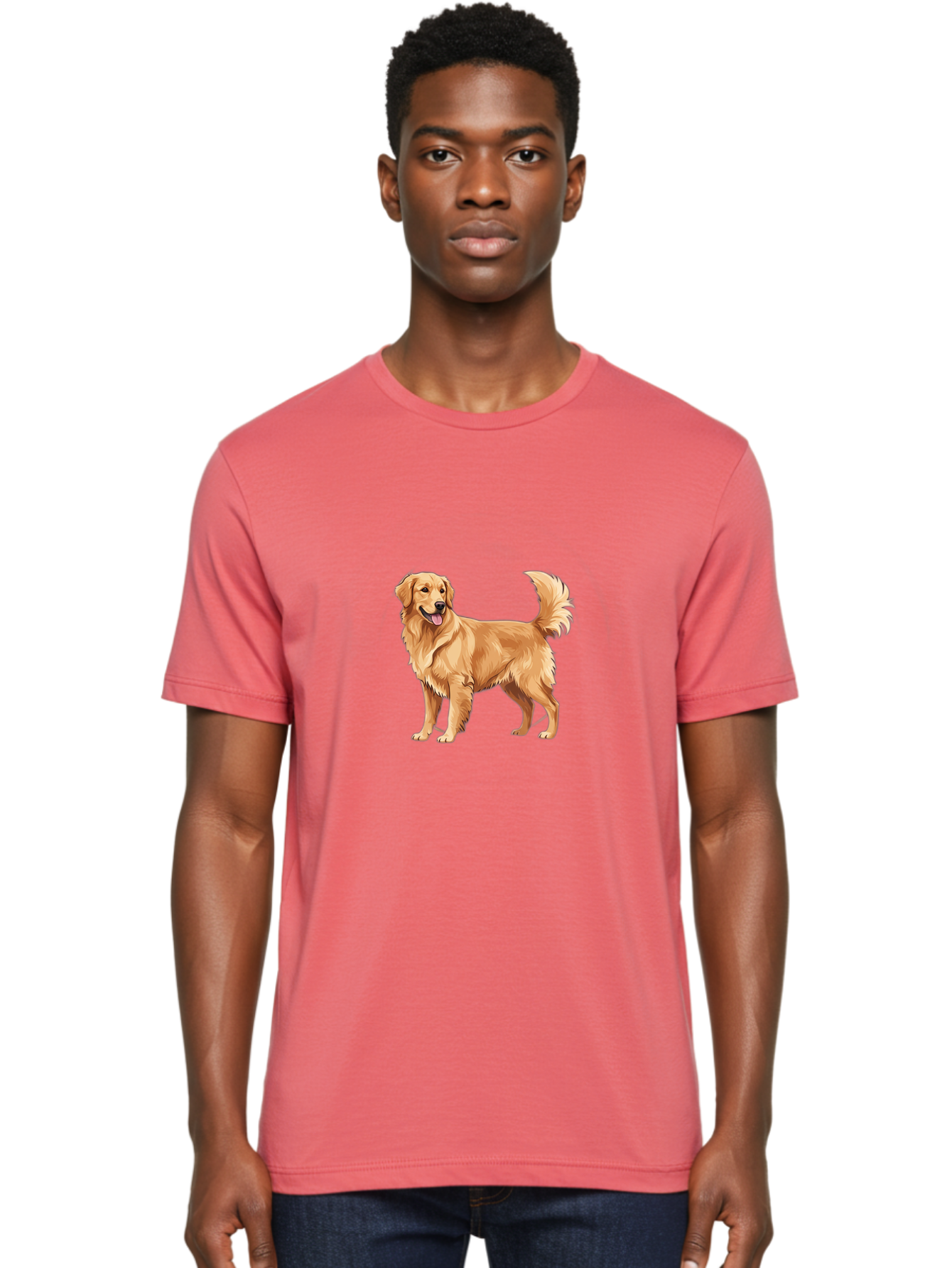 Golden-Retriever-15 Men'S Graphic Tee, 100% Cotton, Comfortable Casual Summer Wear, Machine Washable, Golden Retriever Dog, Friendly Dog, Happy Dog, Dog Illustration, Dog Cartoon, Furry Friends, Canine Companions, Dog Breed, Retriever Dog Bab972