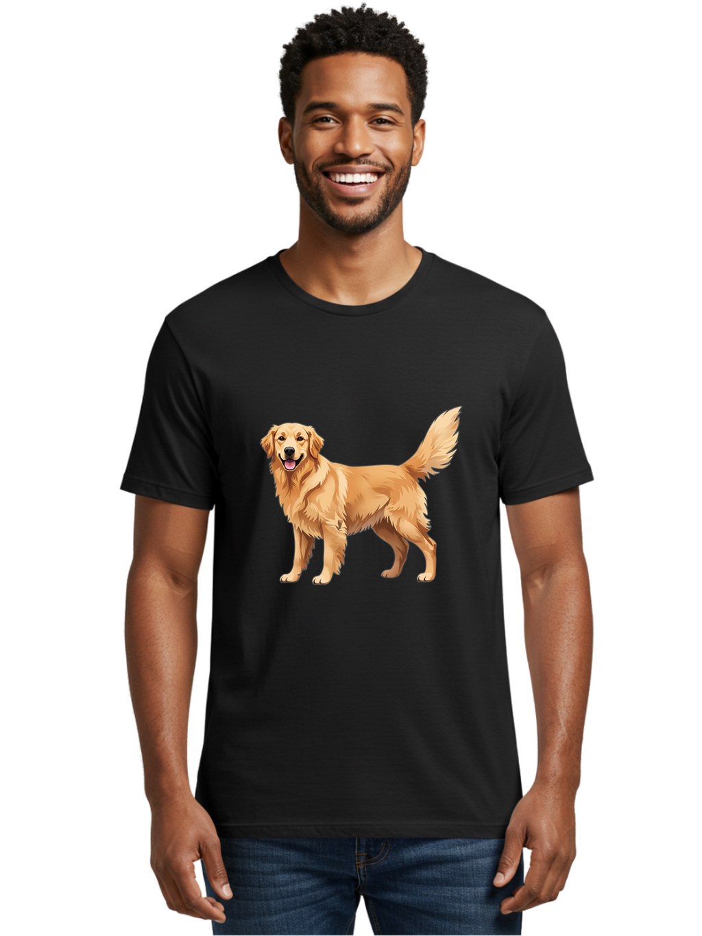 Golden-Retriever-16 Men'S Graphic Tee, 100% Cotton, Comfortable Casual Summer Wear, Machine Washable, Golden Retriever, Happy Dog, Fluffy Fur, Friendly Pet, Cartoon Dog, Dog Illustration, Canine Friend, Playful Breed, Loyal Companion, Bab973