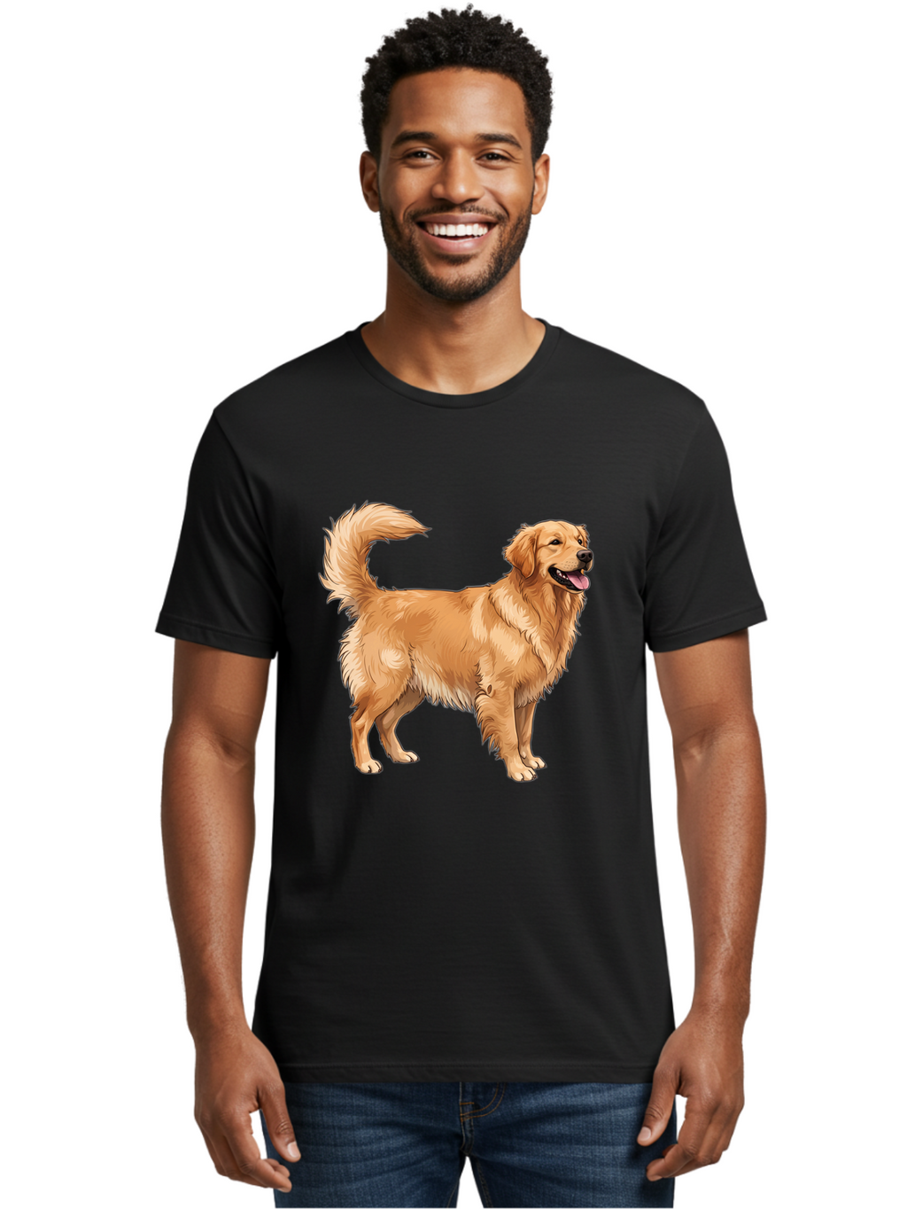 Golden-Retriever-18 Men'S Graphic Tee, 100% Cotton, Comfortable Casual Summer Wear, Machine Washable, Golden Retriever Dog, Happy Dog, Friendly Dog, Canine, Pet, Fluffy Fur, Wagging Tail, Playful Animal Bab975